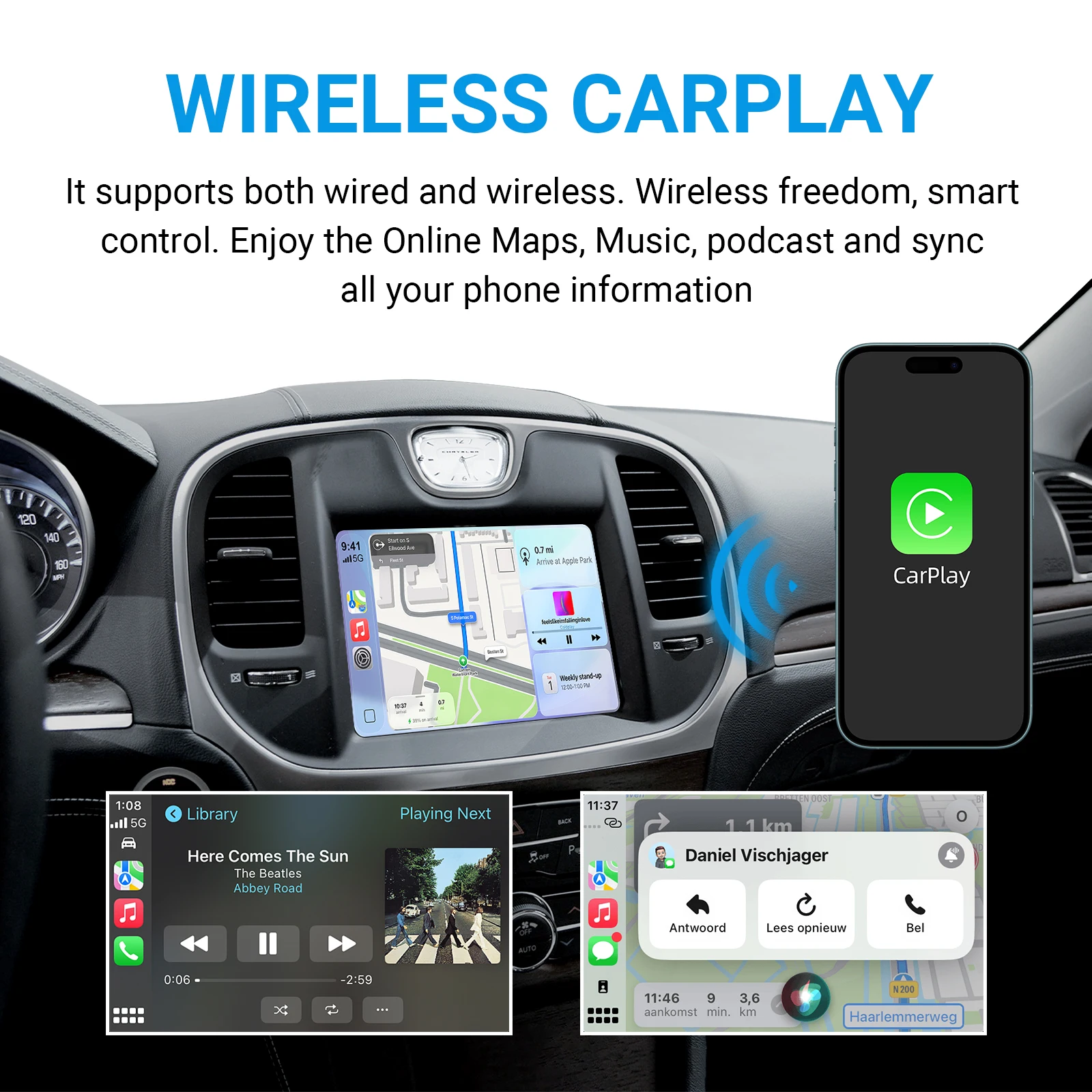 Wireless CarPlay Android Auto Retrofit Kit Decoder Box for 2012-2014 Chrysler 300 Series CarPlay & Android Auto Retrofit Kit