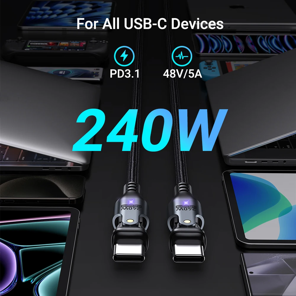 AUFU 2-Pack USB C to USB C Cable 240W C to C Cable Fast Charging Type C Cable for iPhone 17 16 15 Pro Max iPad MacBook Air Pro Samsung S26 S25 Ultra Elbow Data Wire Cord