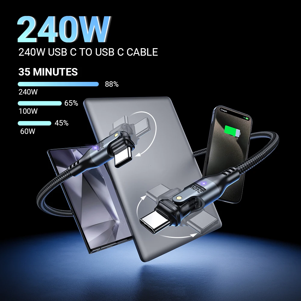 AUFU 2-Pack USB C to USB C Cable 240W C to C Cable Fast Charging Type C Cable for iPhone 17 16 15 Pro Max iPad MacBook Air Pro Samsung S26 S25 Ultra Elbow Data Wire Cord