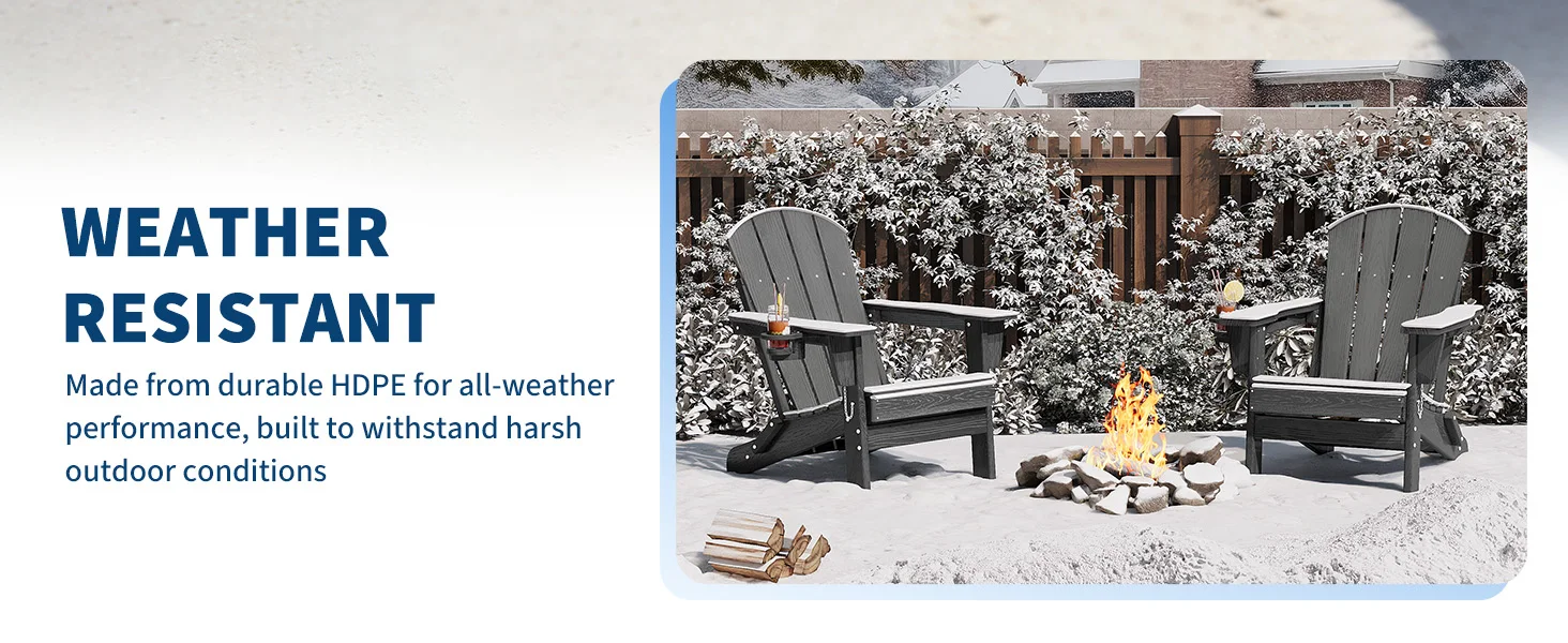 1 PC Folding Adirondack Chair, All-Weather HDPE Outdoor Chair, Wooden Textured with Cup Holder for patios, Decks, Gardens, Fire Pits