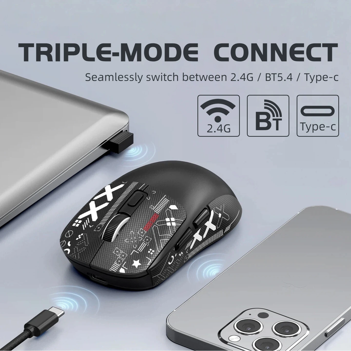 59g Ultra-Light Wireless Gaming Mouse Tri-mode 8000 DPI 1000Hz Rechargeable Ergonomic Mouse for PC Mac Laptop