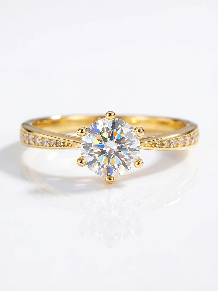 S925 Sterling Silver Brilliant Real 1CT Round Moissanite Wedding Engagement Ring High Quality Luxury Fine Jewelry for Women