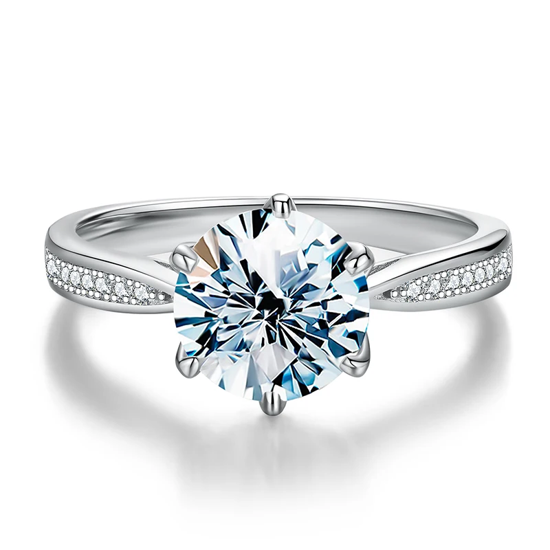 S925 Sterling Silver Brilliant Real 1CT Round Moissanite Wedding Engagement Ring High Quality Luxury Fine Jewelry for Women