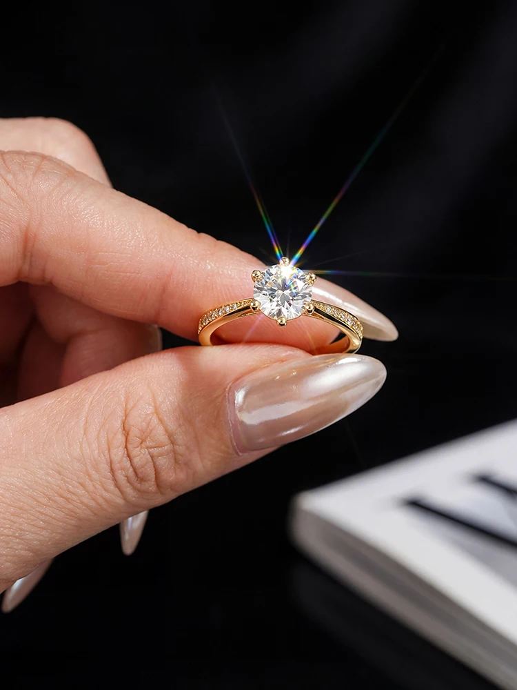S925 Sterling Silver Brilliant Real 1CT Round Moissanite Wedding Engagement Ring High Quality Luxury Fine Jewelry for Women