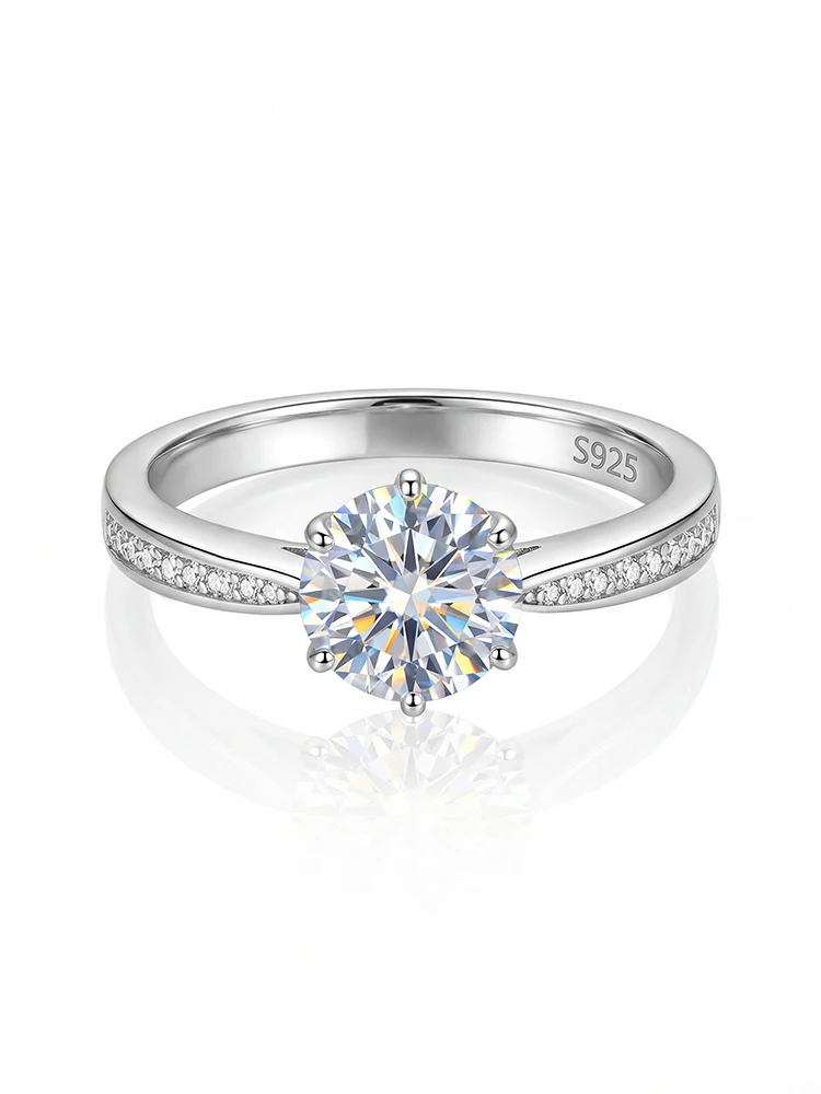 S925 Sterling Silver Brilliant Real 1CT Round Moissanite Wedding Engagement Ring High Quality Luxury Fine Jewelry for Women