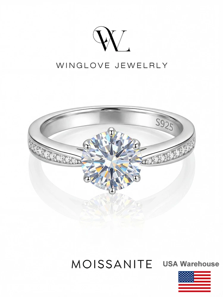 S925 Sterling Silver Brilliant Real 1CT Round Moissanite Wedding Engagement Ring High Quality Luxury Fine Jewelry for Women