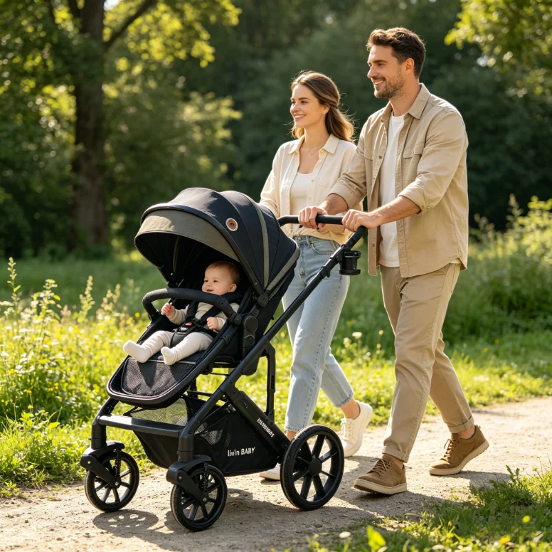 Multi Functional Baby Stroller Lightweight Foldable, Sit and Lie, Reversible Baby Seats with Shock-Absorbent, Essential for Newborn Outings