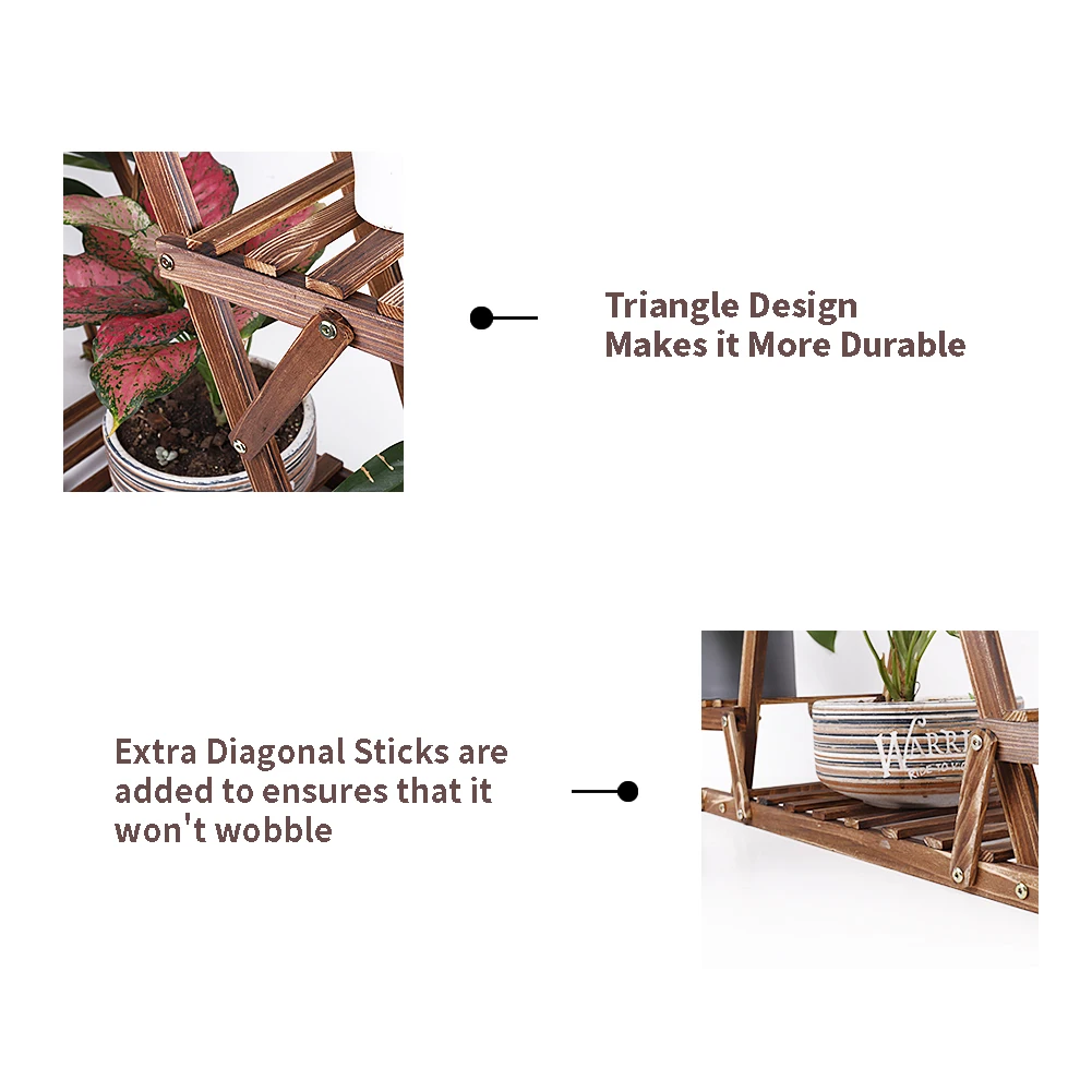 Carbonized Triangle 6 Tiered Corner Wood Plant Stand Flower Pot Display Shelf Rack Indoor Outdoor