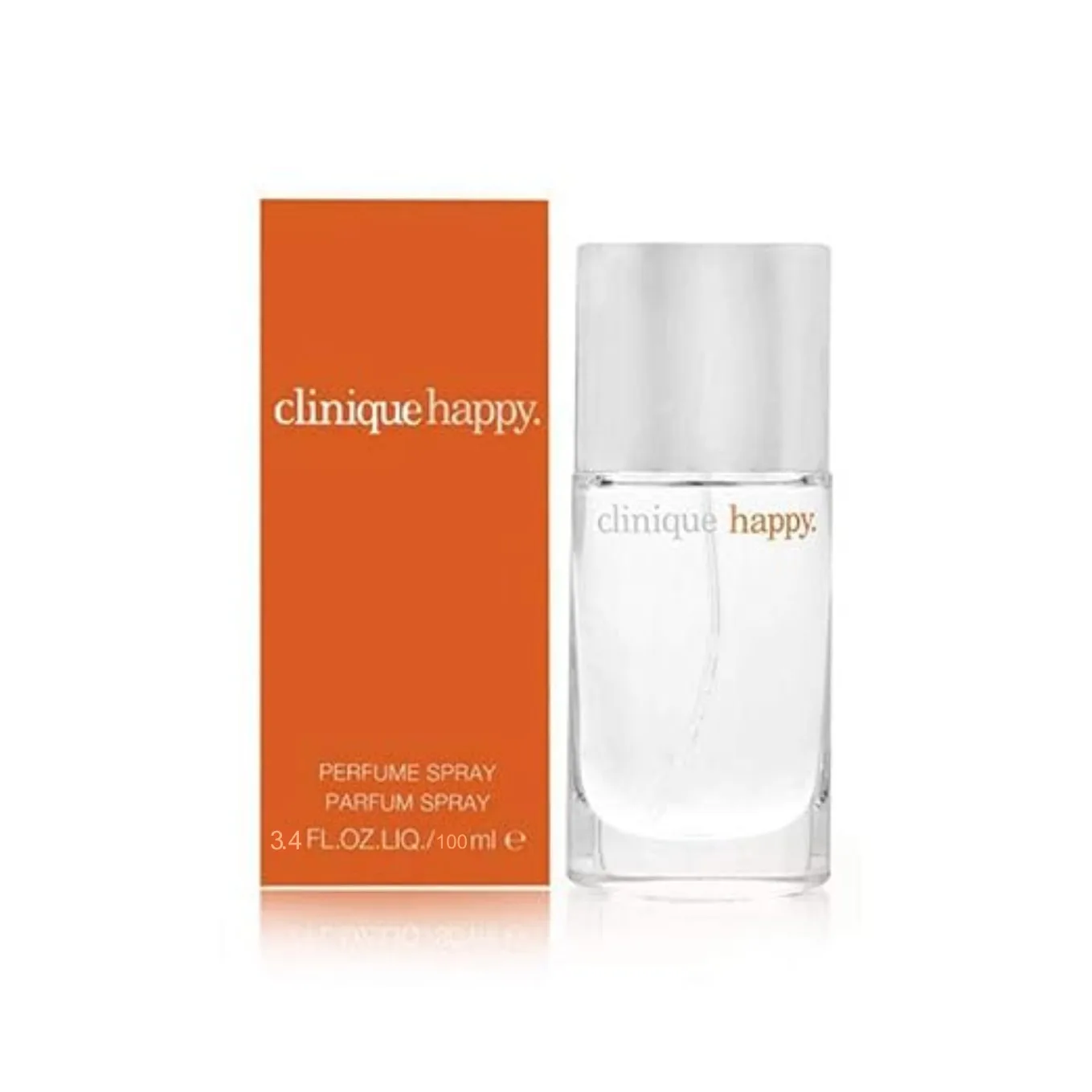 Clinique Happy Perfume Spray 100ML With Original Orange Gift Box Long Lasting Bright Fresh Citrus Floral Fruity Fragrance Women Perfume Clear Square Glass Silver Cap Bottle Cheerful Daily Scent Holiday Dating Gift for Ladies