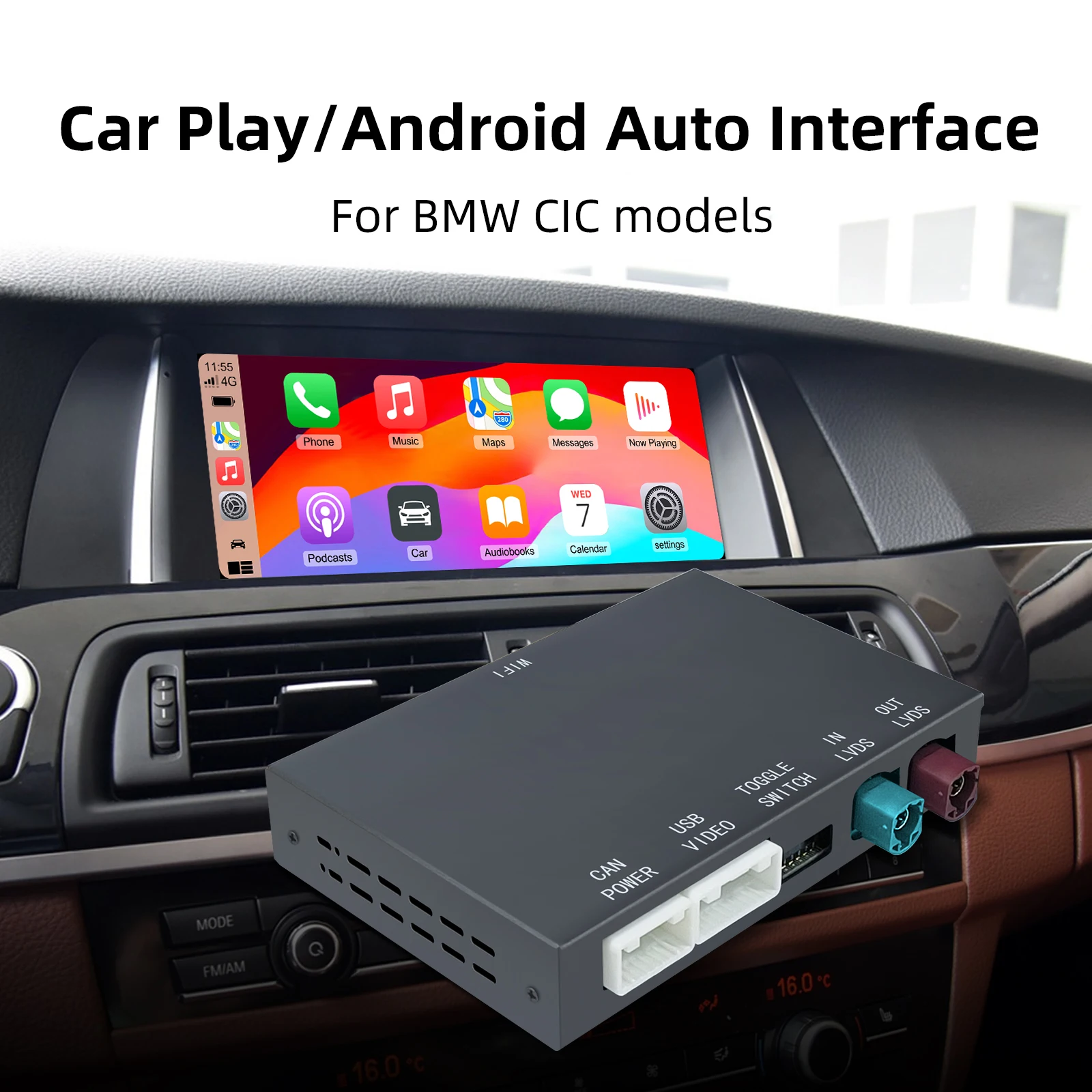Wireless CarPlay Android Auto Retrofit Kit CarPlay Interface for BMW CIC System, Screen Upgrade Decoder Box for BMW CIC System