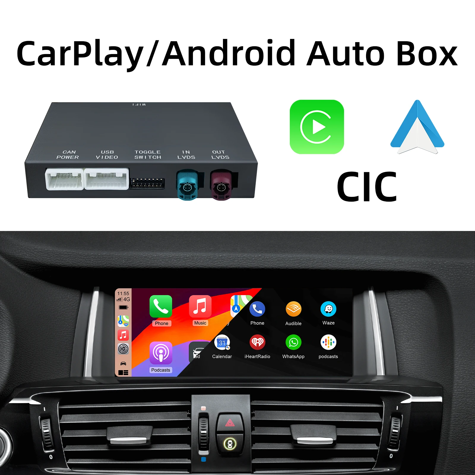 Wireless CarPlay Android Auto Retrofit Kit CarPlay Interface for BMW CIC System, Screen Upgrade Decoder Box for BMW CIC System