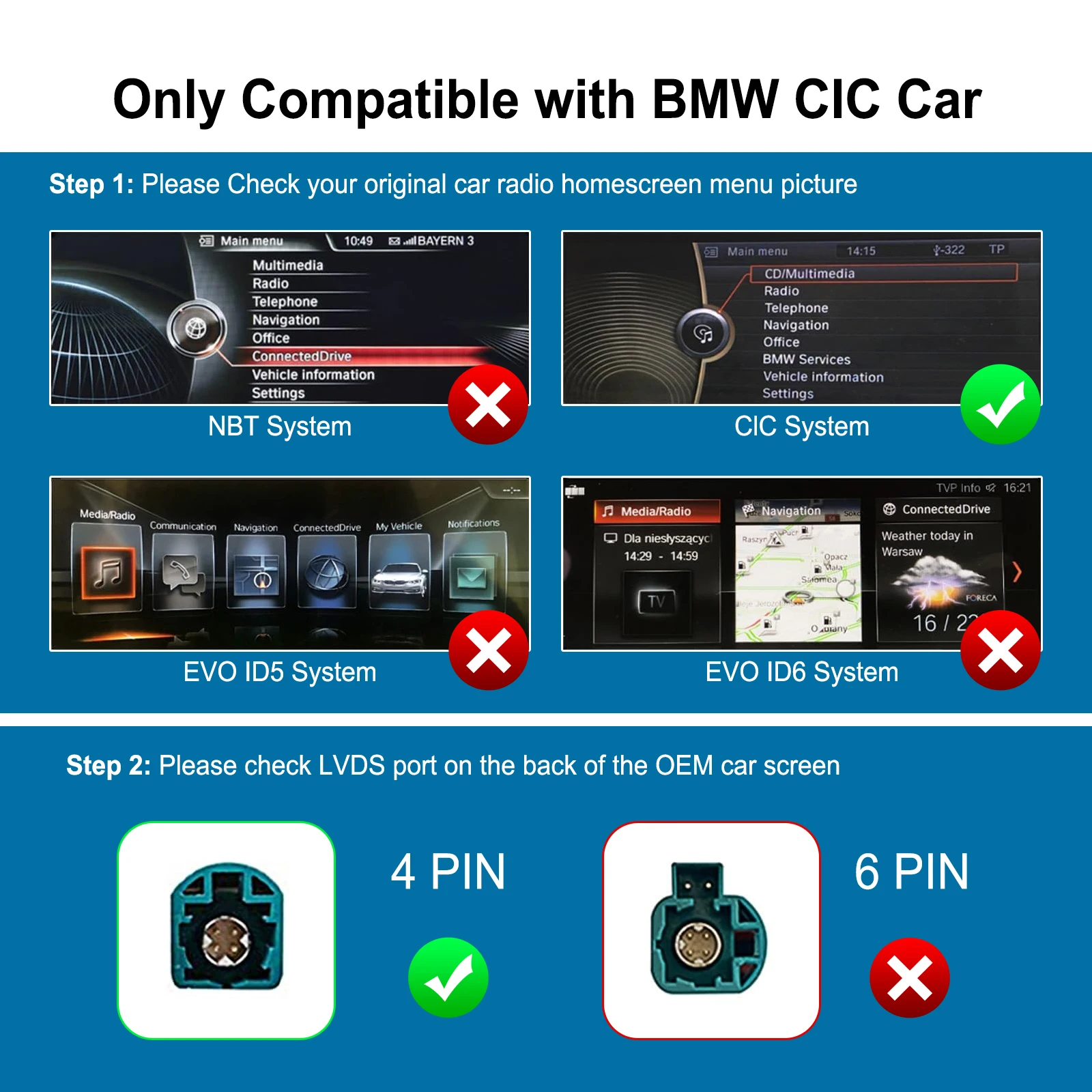 Wireless CarPlay Android Auto Retrofit Kit CarPlay Interface for BMW CIC System, Screen Upgrade Decoder Box for BMW CIC System