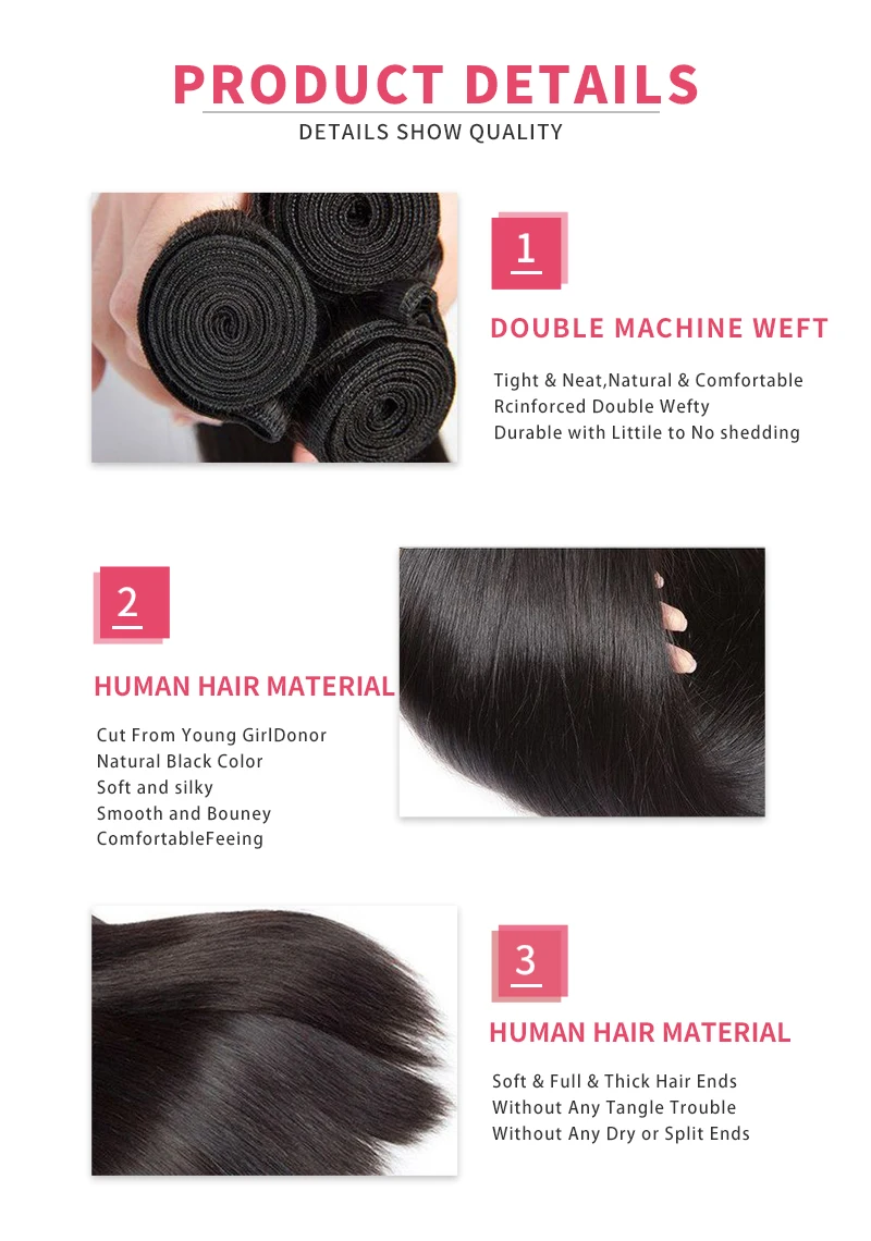 Straight Bundles Human Hair Natural Black Brazilian Remy Hair Extensions 1/3/4 PCS 14-30 Inch Hair Weave Bundles