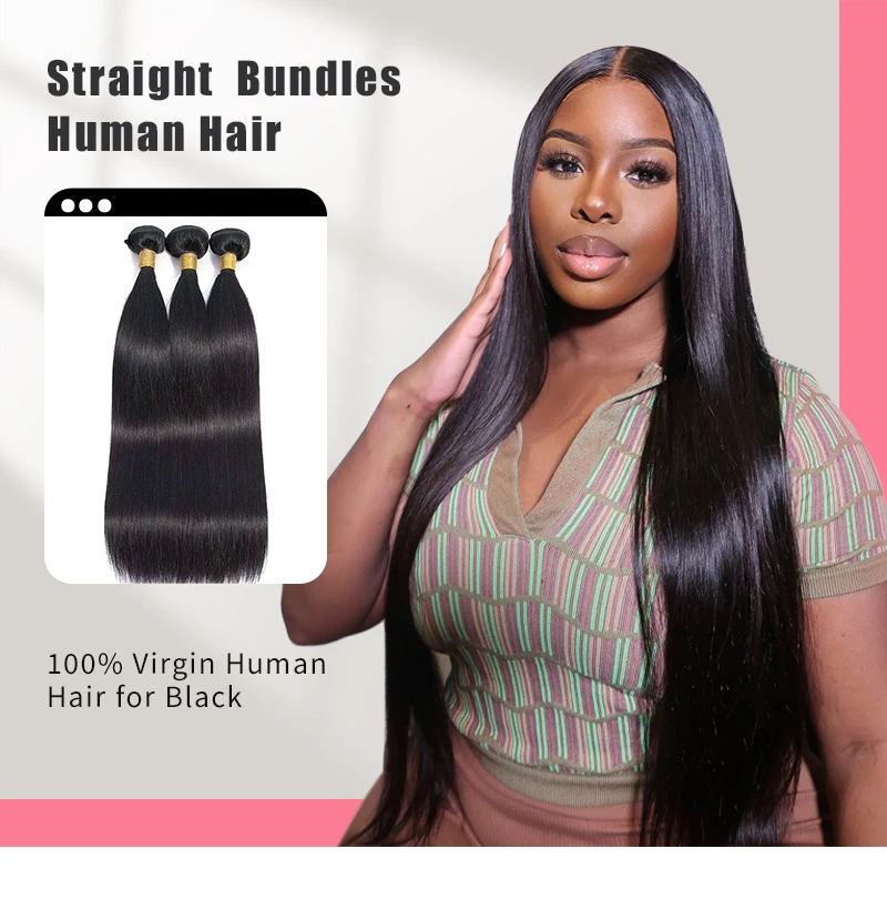 Straight Bundles Human Hair Natural Black Brazilian Remy Hair Extensions 1/3/4 PCS 14-30 Inch Hair Weave Bundles