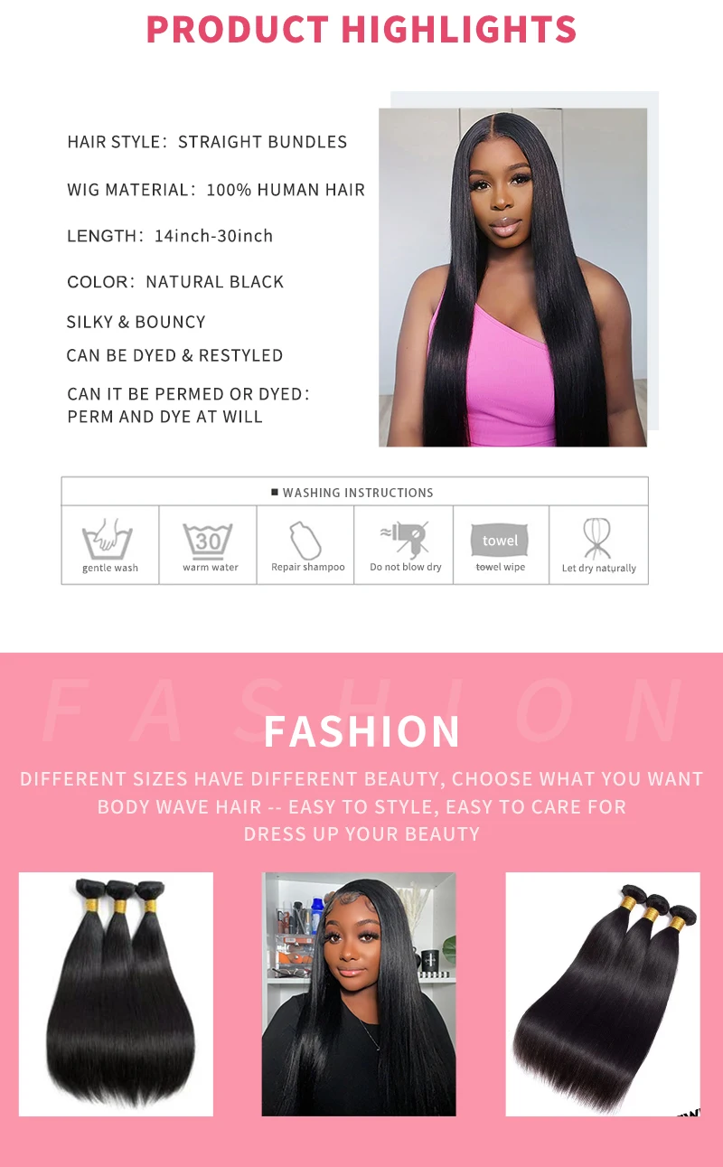 Straight Bundles Human Hair Natural Black Brazilian Remy Hair Extensions 1/3/4 PCS 14-30 Inch Hair Weave Bundles