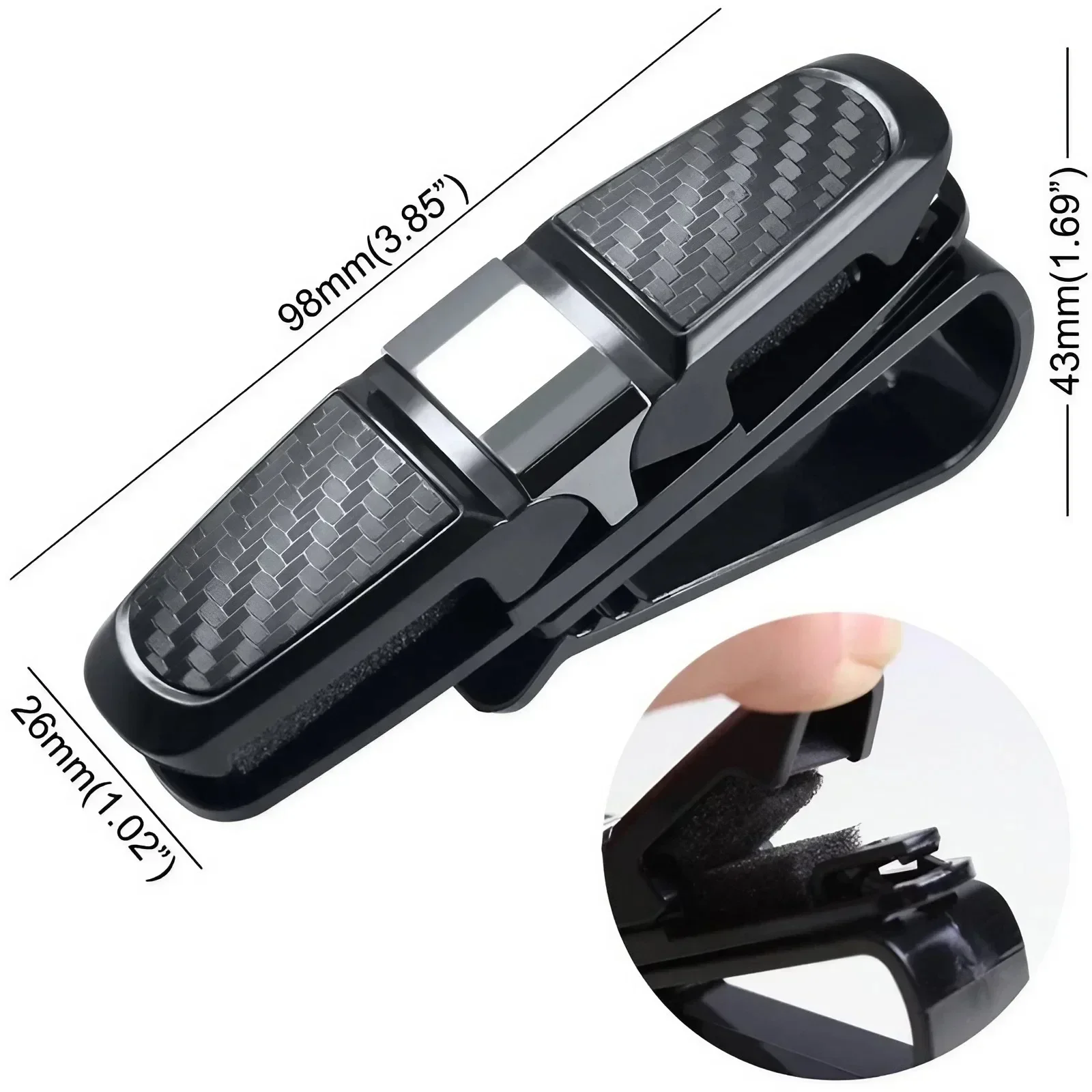 Ticket Card Receipt Clipboard Fastener Glasses Holder Carbon Fiber Car Sun Visor Sunglasses Clip 180 Degree Rotational Double Ended Mount Auto Interior Storage Organizer Accessories Tools