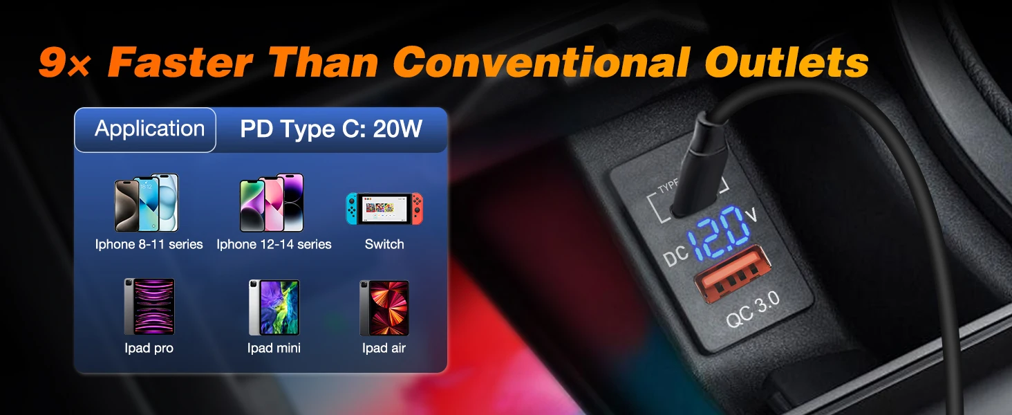 Nilight Rocker Switch Style USB Outlet Socket LED Voltmeter 12V PD Type C and QC 3.0 Outlets Car Using 1.54" x 0.83" Replacement with Inline Fuse for Tacoma Tundra 4Runner FJ Cruiser Hilux Fortuner