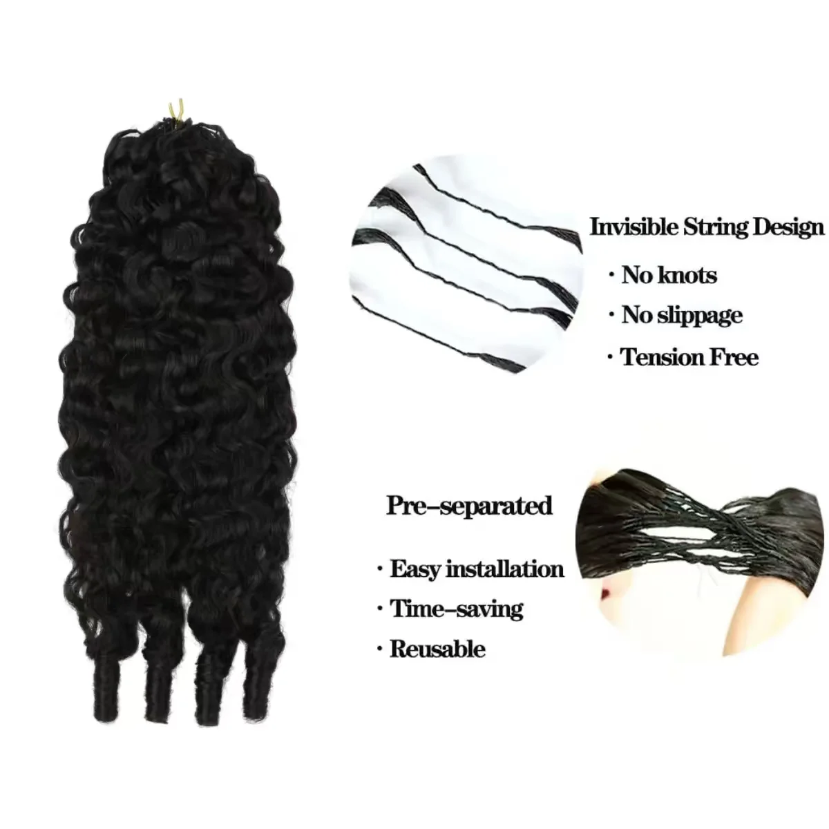 100% Human Hair Feather Crochet 15A Burmese Curly Natural Black Pre-Separated Feather Crochet Invisible Crochet Hair Extensions