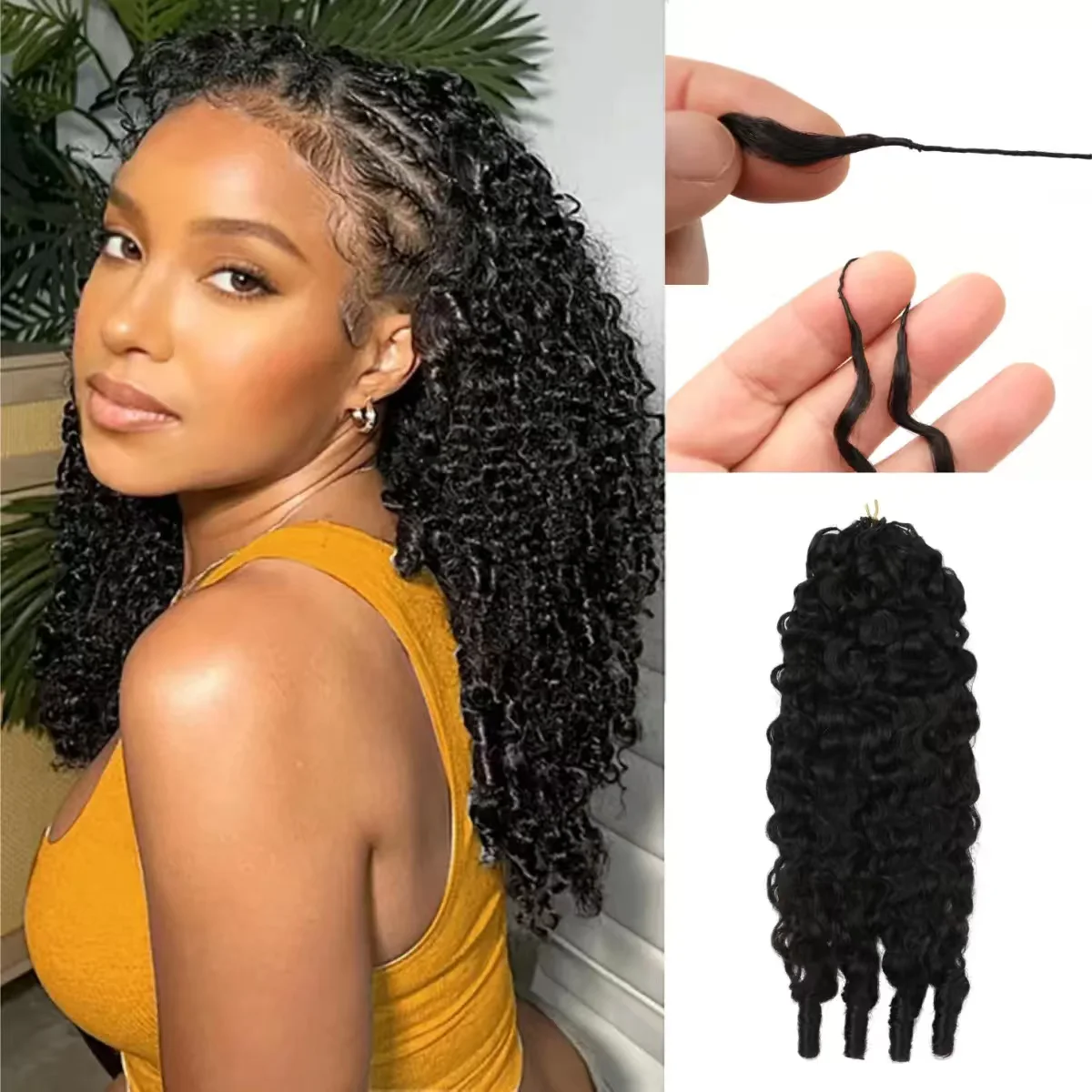 100% Human Hair Feather Crochet 15A Burmese Curly Natural Black Pre-Separated Feather Crochet Invisible Crochet Hair Extensions