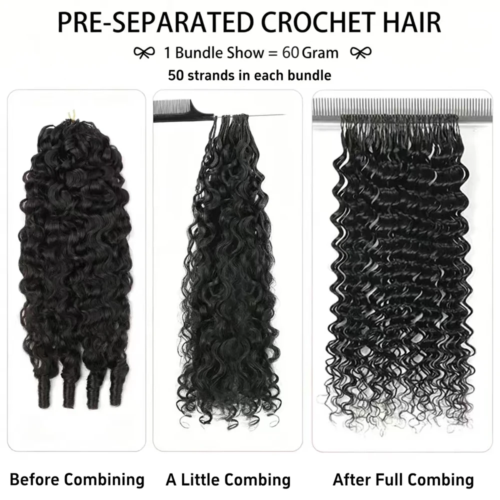 100% Human Hair Feather Crochet 15A Burmese Curly Natural Black Pre-Separated Feather Crochet Invisible Crochet Hair Extensions