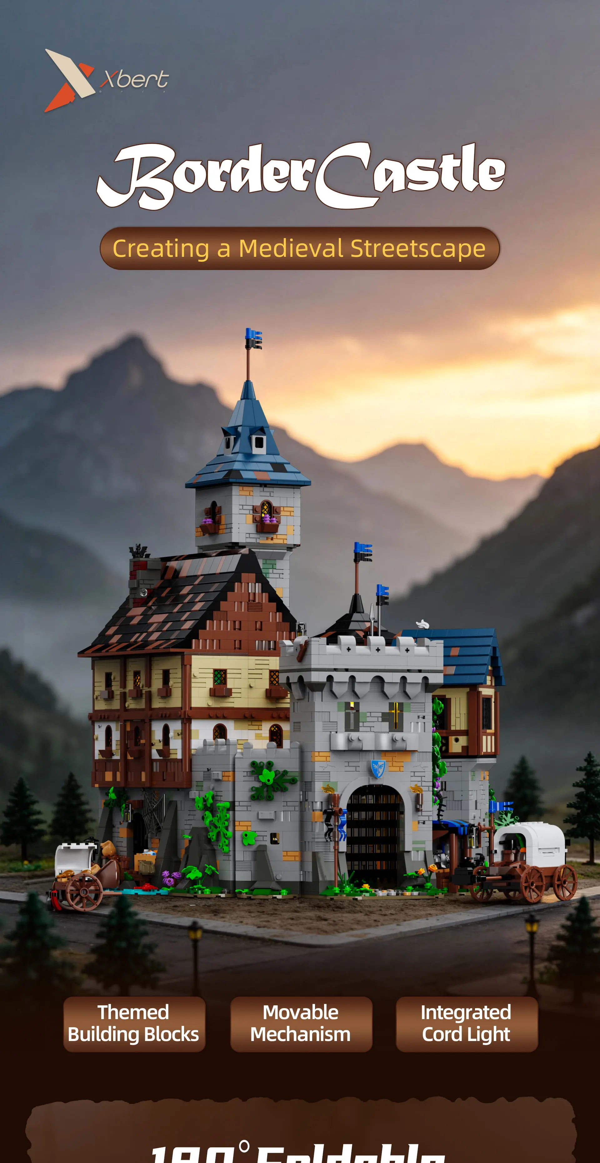 6609PCS Medieval Border Black Falcon's Castle Building Blocks With Light Fortress Model Toys Streetscape Assembly Bricks Kit Desktop Ornaments Ideal Birthday Christmas Gifts