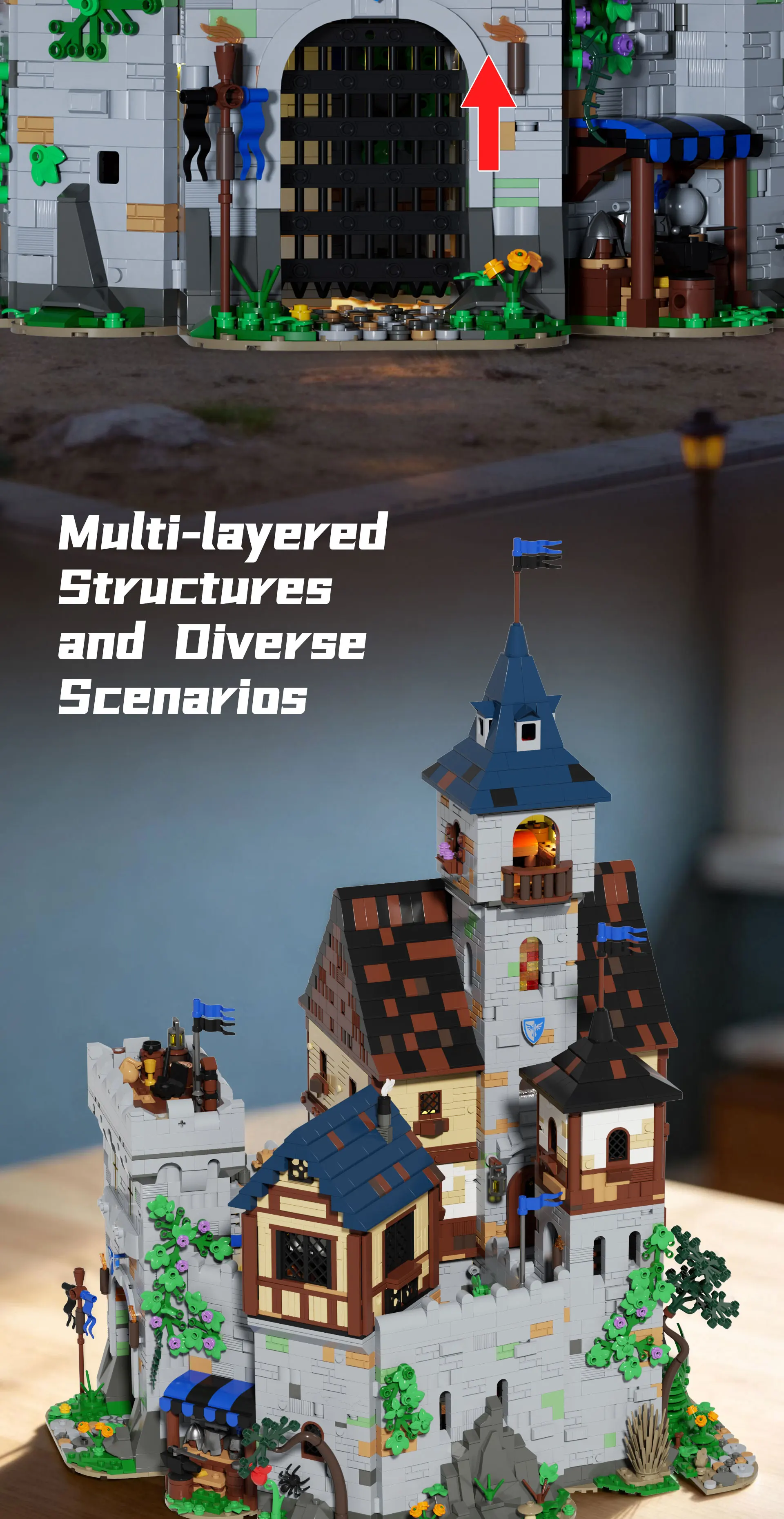 6609PCS Medieval Border Black Falcon's Castle Building Blocks With Light Fortress Model Toys Streetscape Assembly Bricks Kit Desktop Ornaments Ideal Birthday Christmas Gifts