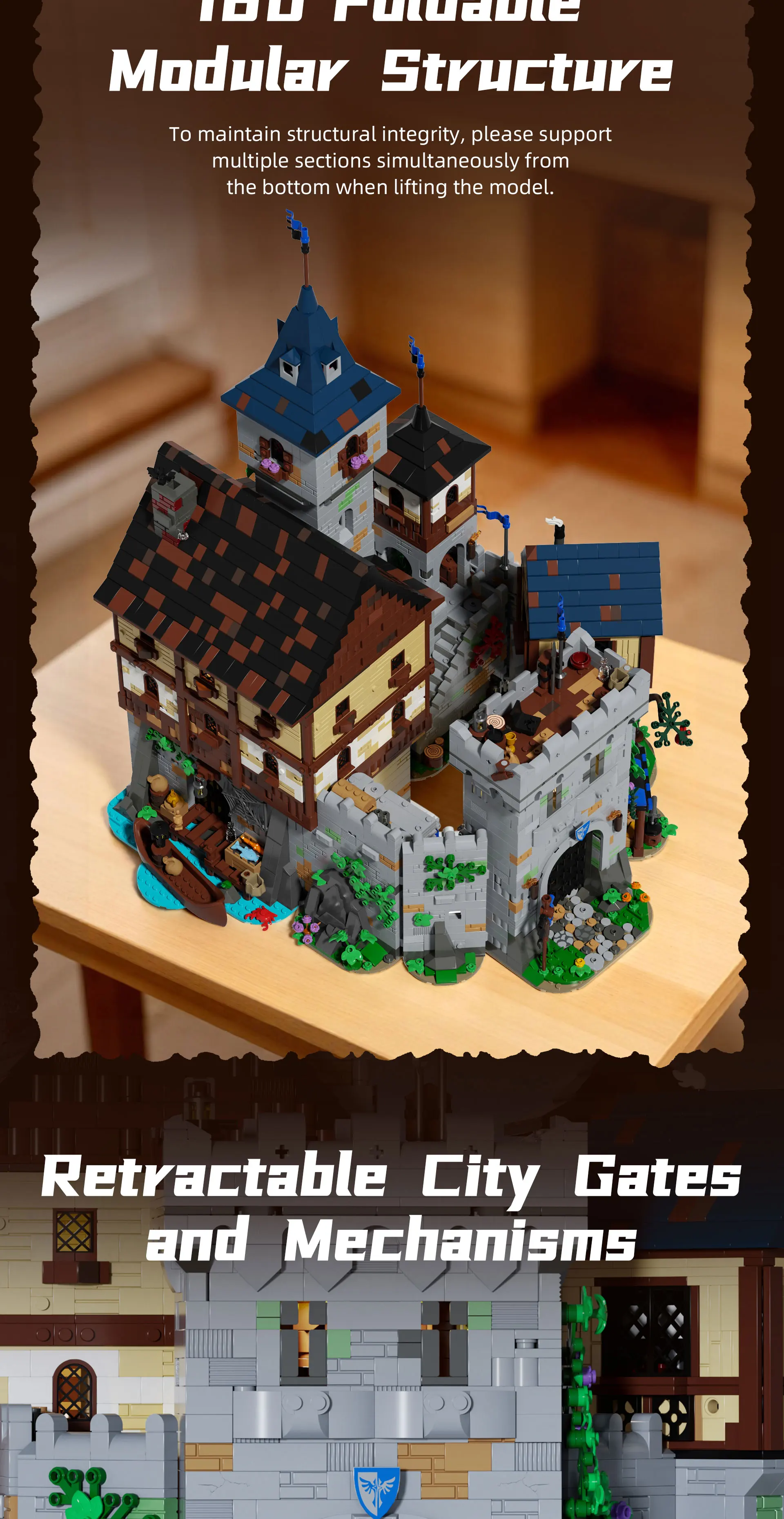 6609PCS Medieval Border Black Falcon's Castle Building Blocks With Light Fortress Model Toys Streetscape Assembly Bricks Kit Desktop Ornaments Ideal Birthday Christmas Gifts