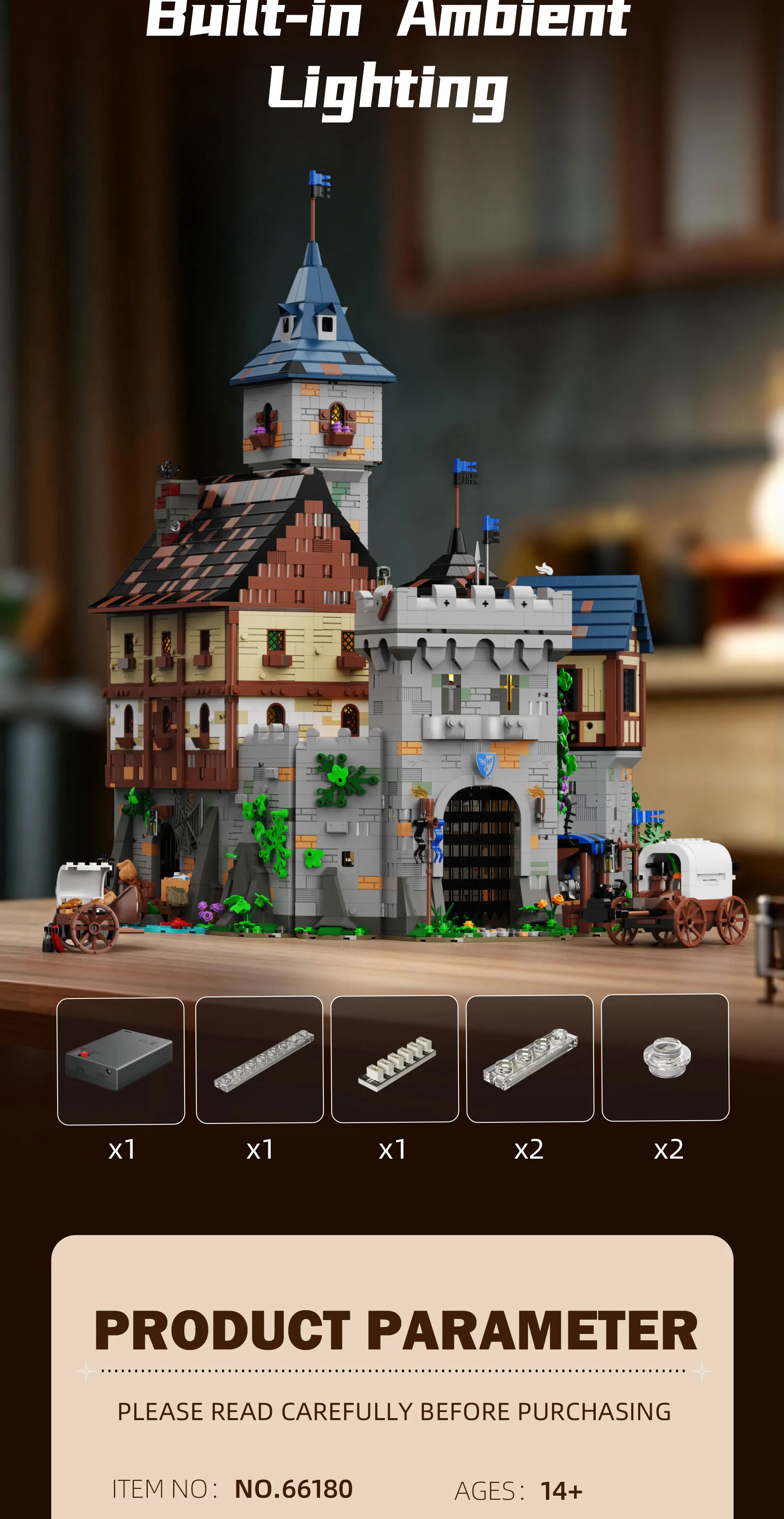6609PCS Medieval Border Black Falcon's Castle Building Blocks With Light Fortress Model Toys Streetscape Assembly Bricks Kit Desktop Ornaments Ideal Birthday Christmas Gifts