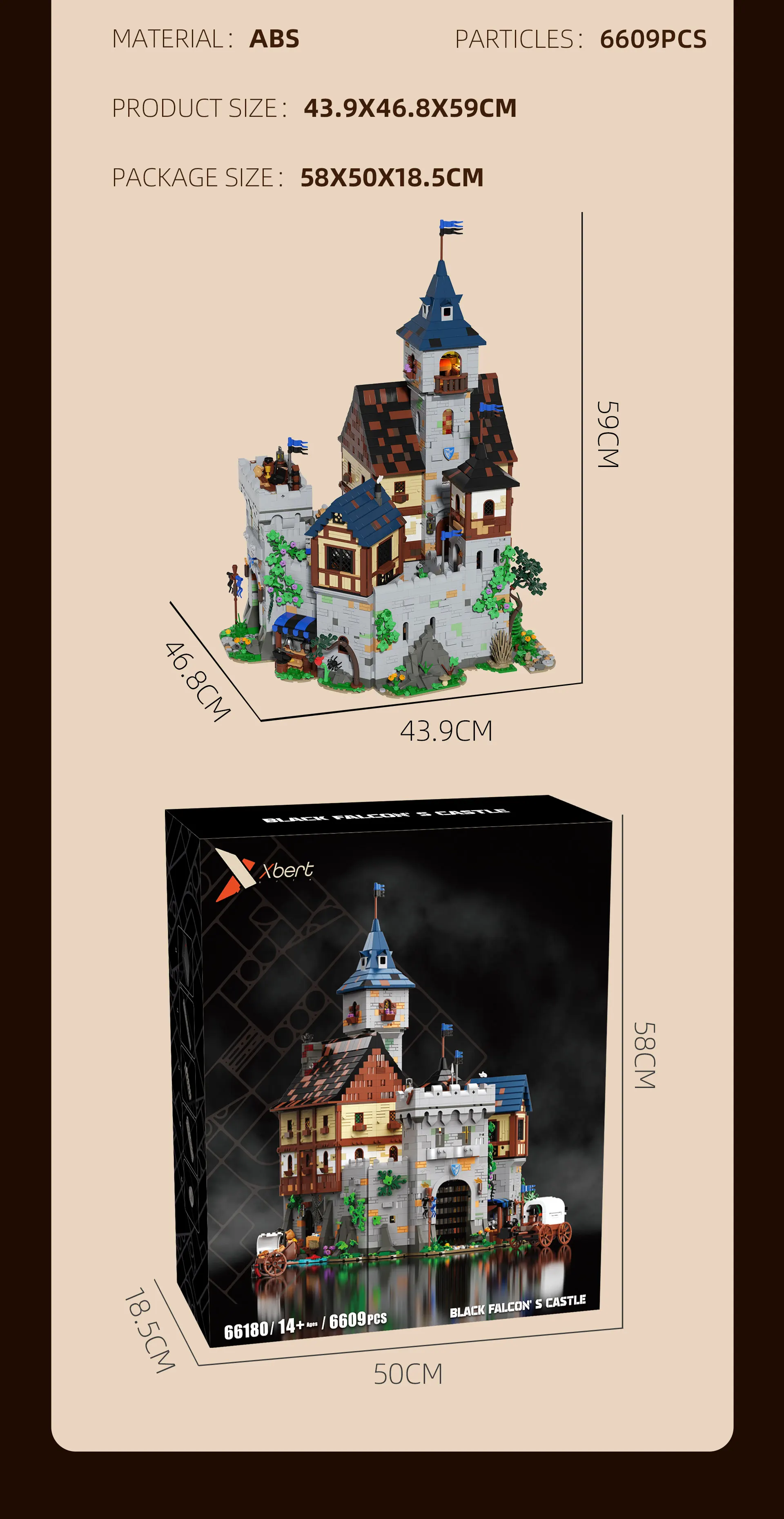 6609PCS Medieval Border Black Falcon's Castle Building Blocks With Light Fortress Model Toys Streetscape Assembly Bricks Kit Desktop Ornaments Ideal Birthday Christmas Gifts