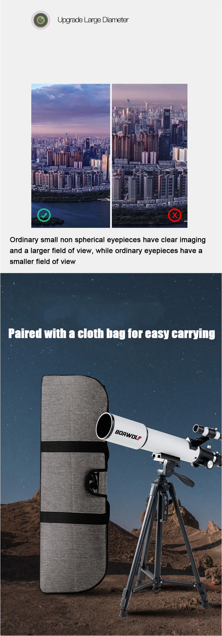 BORWOLF 70500 Professional Astronomical Telescope 375X Monocular 70MM Large-Aperture for Stargazing Bird Watching Moon