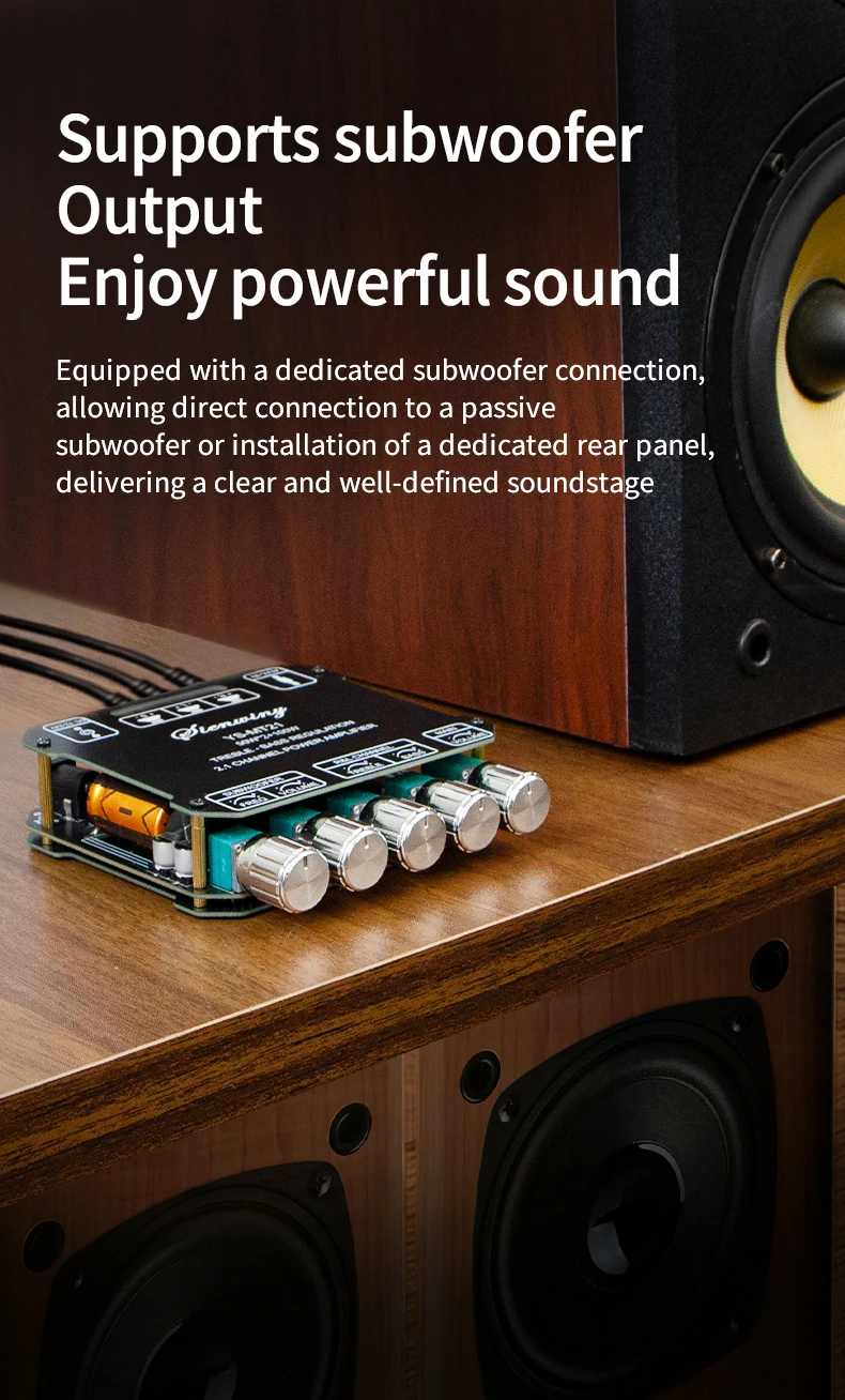 YS-MT21 2.1 Channel Audio Amplifier Board 200W Stereo Subwoofer Module With AUX Input, Treble Bass EQ For DIY Speaker System