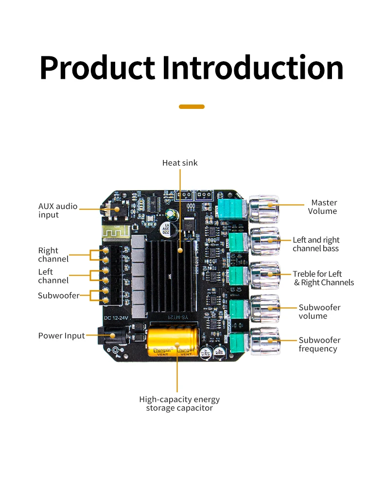 YS-MT21 2.1 Channel Audio Amplifier Board 200W Stereo Subwoofer Module With AUX Input, Treble Bass EQ For DIY Speaker System