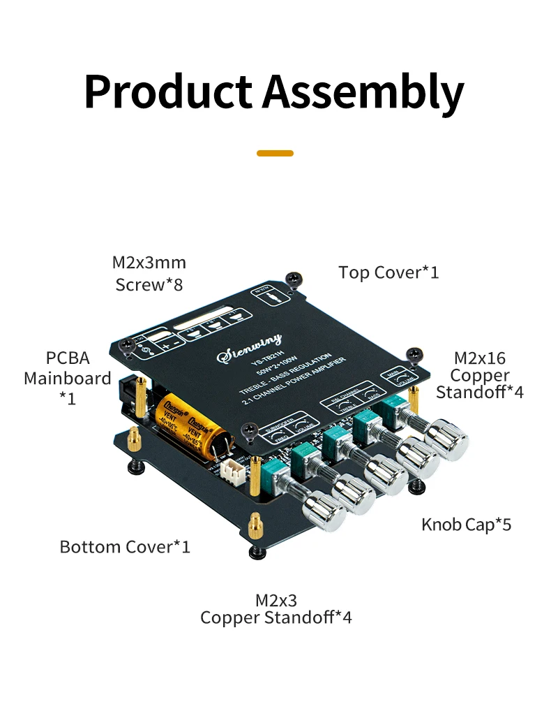 YS-MT21 2.1 Channel Audio Amplifier Board 200W Stereo Subwoofer Module With AUX Input, Treble Bass EQ For DIY Speaker System