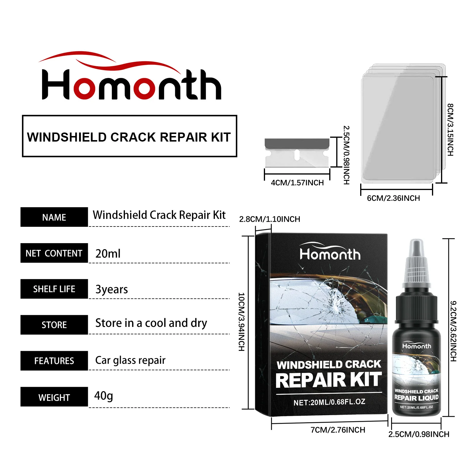 US EU Local Warehouse Car Windshield Crack Repair Kit, Nano Resin Liquid for Quick Fix Chips & Cracks, Restore Clear View, DIY Auto Glass Repair Set for Front Windshield Minor Damage Restoration