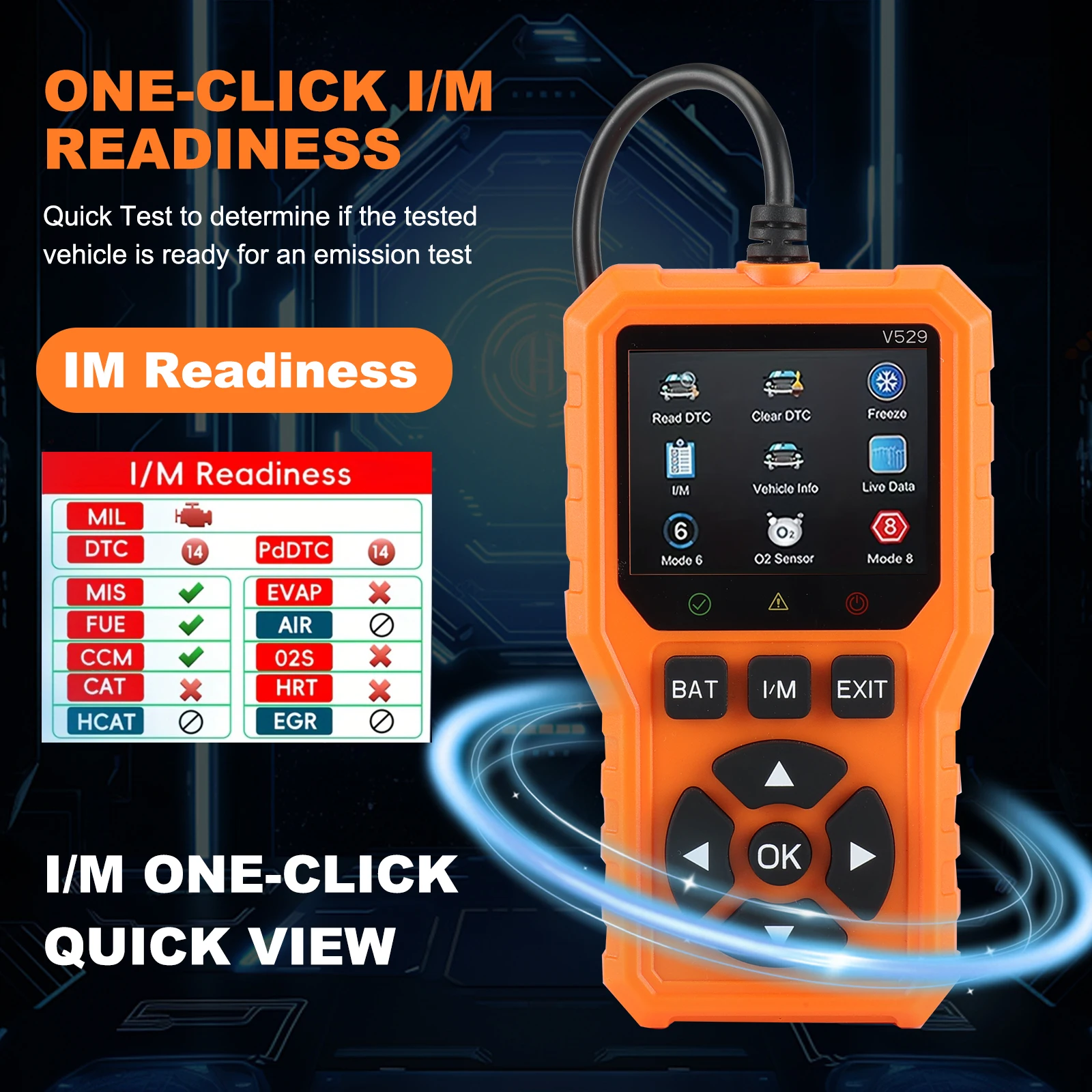 V529 Professional OBD2 Scanner, a Car Fault Code Reader Diagnostic Tool That Supports OBD II Protocols Since 1996, Supports Reading and Clearing Fault Codes, Does Not Require Battery Power