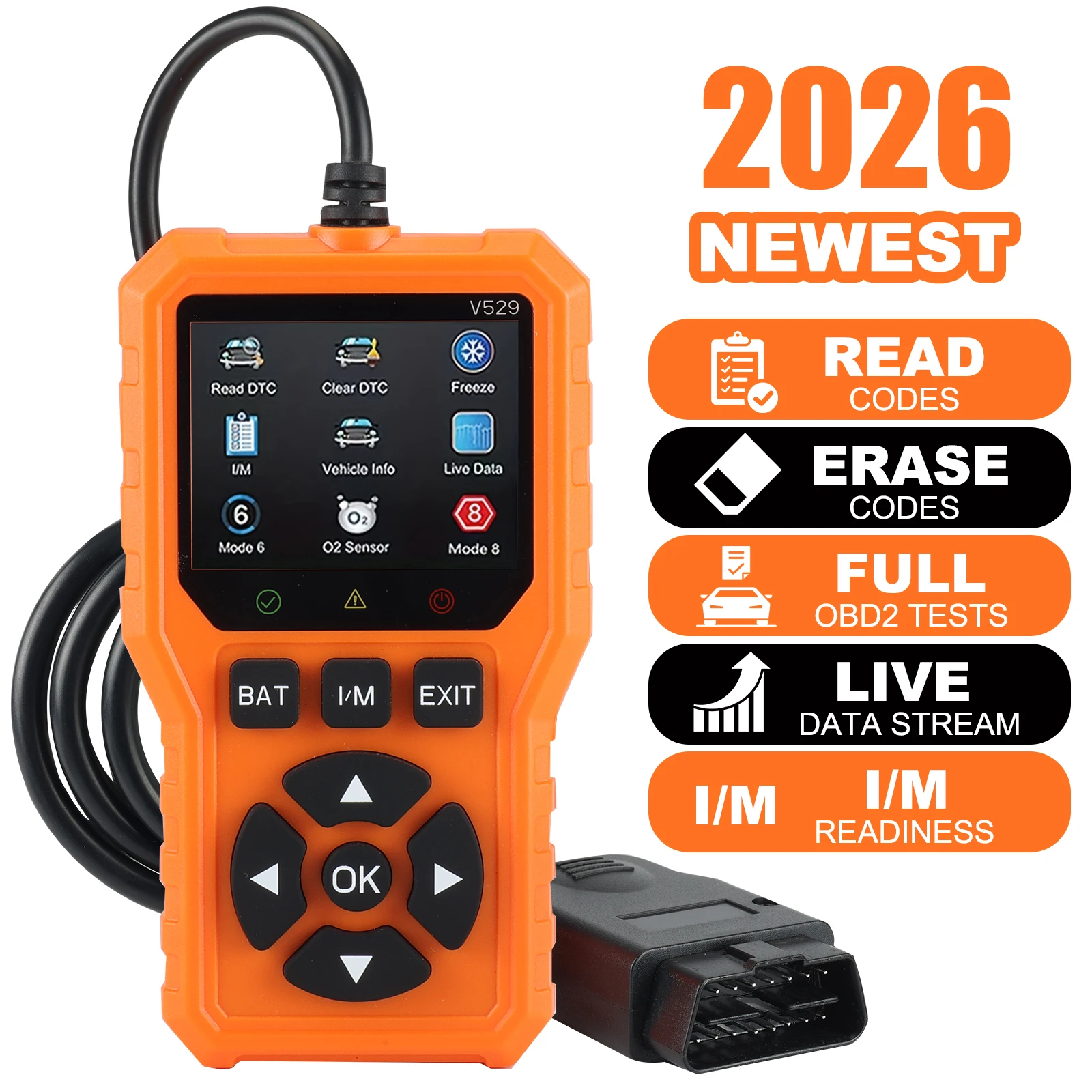 V529 Professional OBD2 Scanner, a Car Fault Code Reader Diagnostic Tool That Supports OBD II Protocols Since 1996, Supports Reading and Clearing Fault Codes, Does Not Require Battery Power