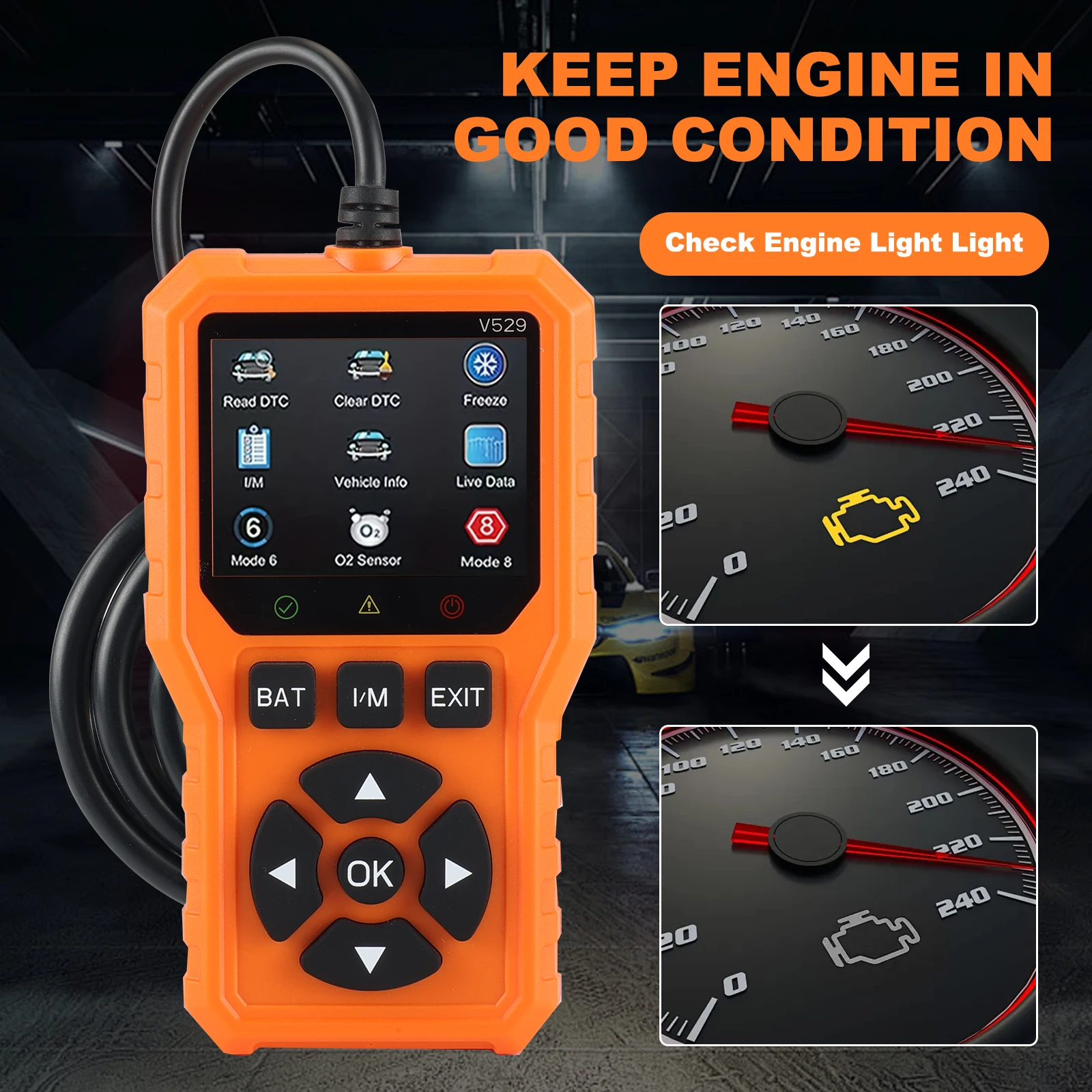 V529 Professional OBD2 Scanner, a Car Fault Code Reader Diagnostic Tool That Supports OBD II Protocols Since 1996, Supports Reading and Clearing Fault Codes, Does Not Require Battery Power