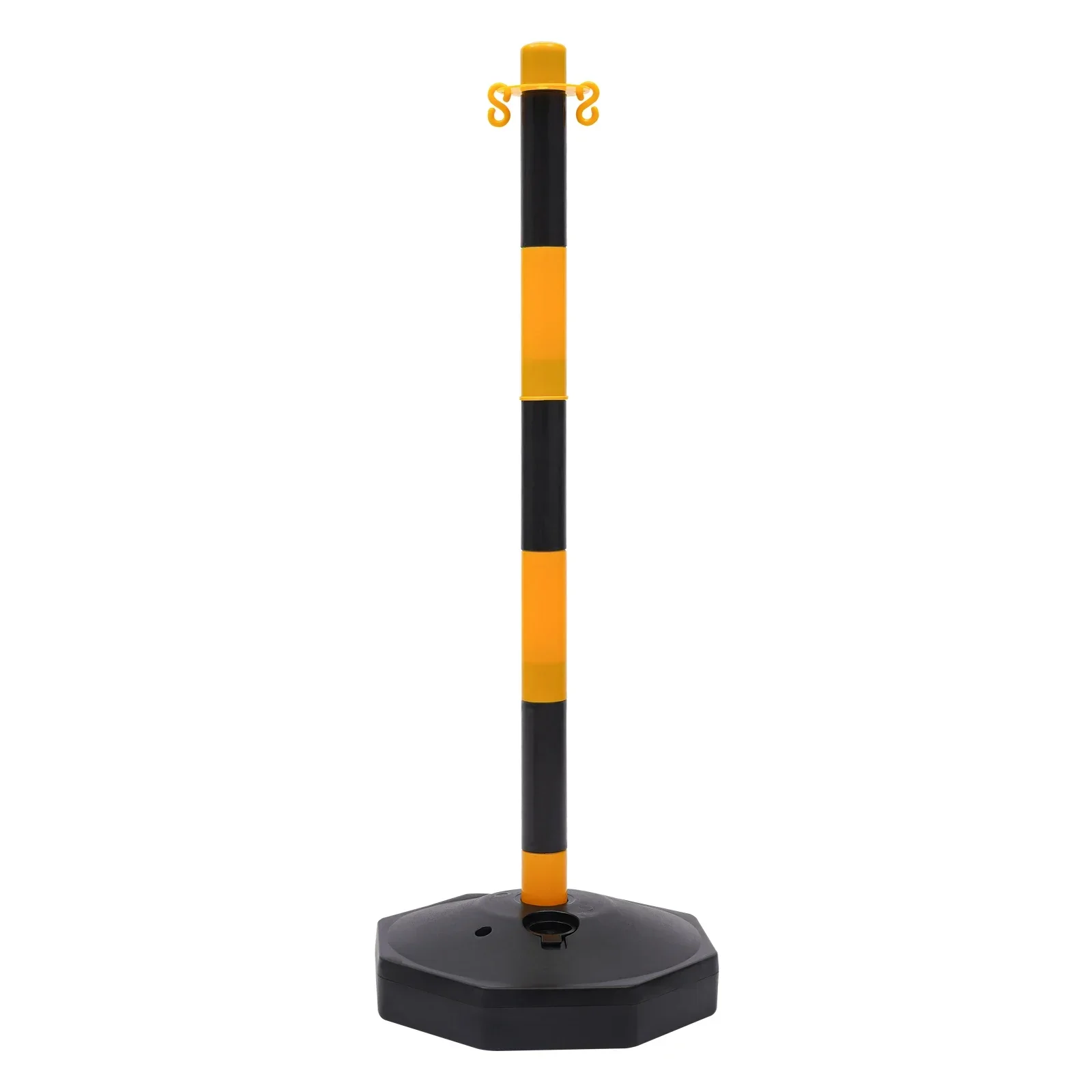 Rope Barriers, Belt Barrier with 6 Bases & 6 Poles, Black Yellow Posts, 5x2M Plastic Chain, 10 S Hooks, PE Durable Easy Assemble, Lightweight Portable Safety Fence