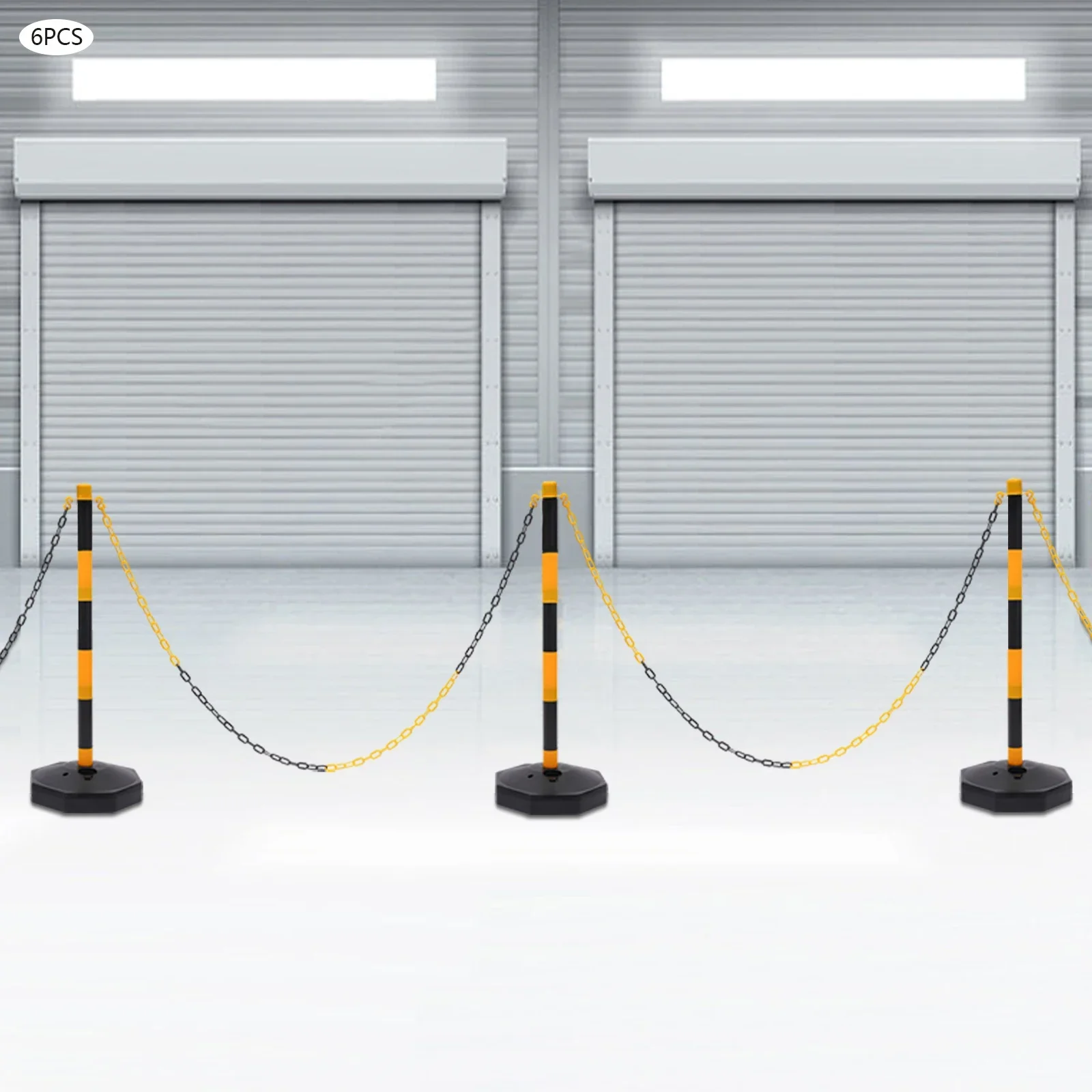 Rope Barriers, Belt Barrier with 6 Bases & 6 Poles, Black Yellow Posts, 5x2M Plastic Chain, 10 S Hooks, PE Durable Easy Assemble, Lightweight Portable Safety Fence