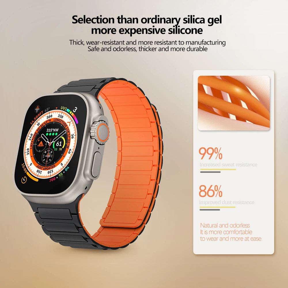 Magnetic Silicone Band for Apple Watch Ultra 3 2 49mm 46mm 42mm 45mm 44mm 40 41mm Strap IWatch Series 11 10 9 8 7 6 SE Bracelet