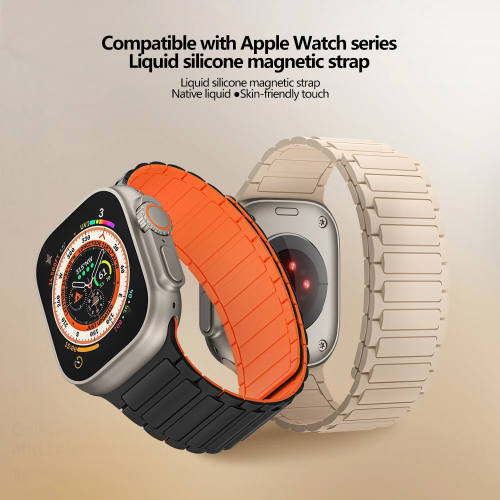 Magnetic Silicone Band for Apple Watch Ultra 3 2 49mm 46mm 42mm 45mm 44mm 40 41mm Strap IWatch Series 11 10 9 8 7 6 SE Bracelet