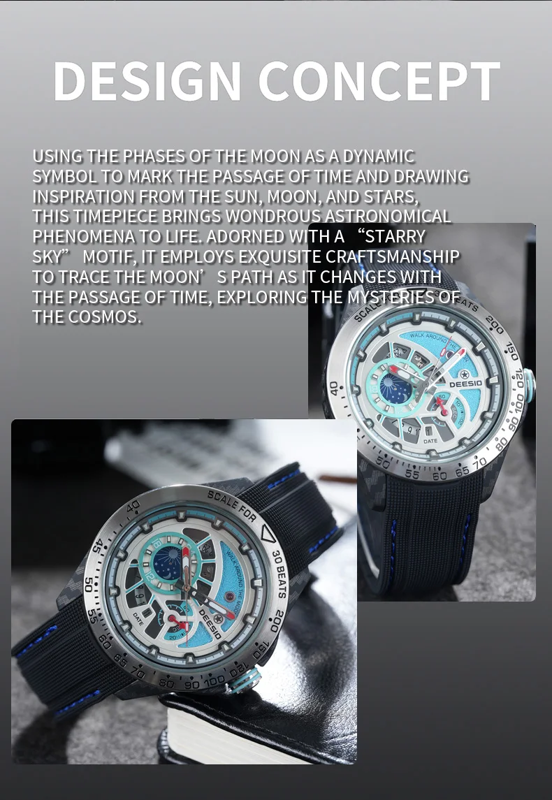 Deesio Luxury Men's Automatic Self-Winding Mechanical Watch | Upgrade Carbon Fiber Case 80g Ultra Lightweight Sport Watch | Multi-Layer 3D Relief Skeleton Dial | Dual Luminous Hands | Soft Silicone Strap | 50M Waterproof Fashion Casual Gift Watch for Men