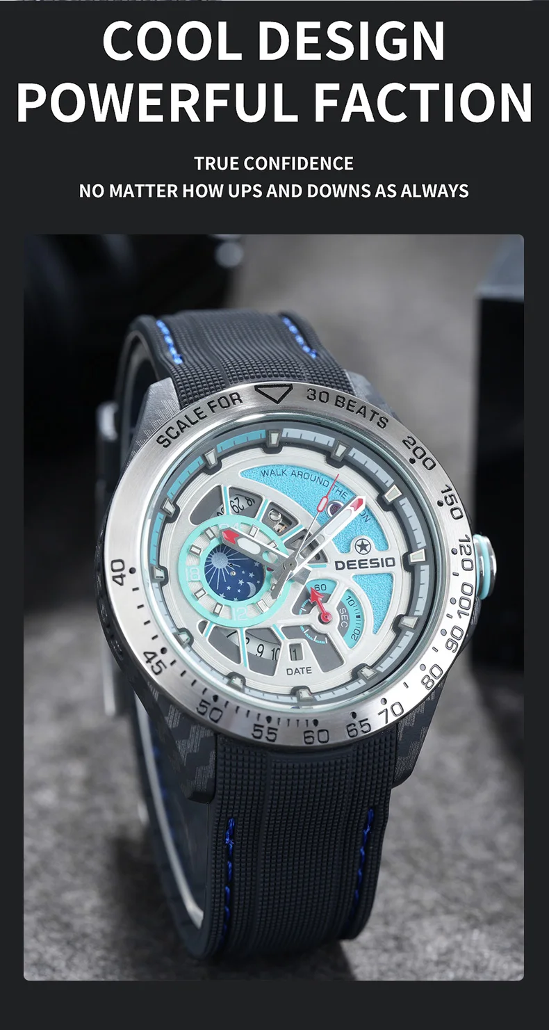 Deesio Luxury Men's Automatic Self-Winding Mechanical Watch | Upgrade Carbon Fiber Case 80g Ultra Lightweight Sport Watch | Multi-Layer 3D Relief Skeleton Dial | Dual Luminous Hands | Soft Silicone Strap | 50M Waterproof Fashion Casual Gift Watch for Men