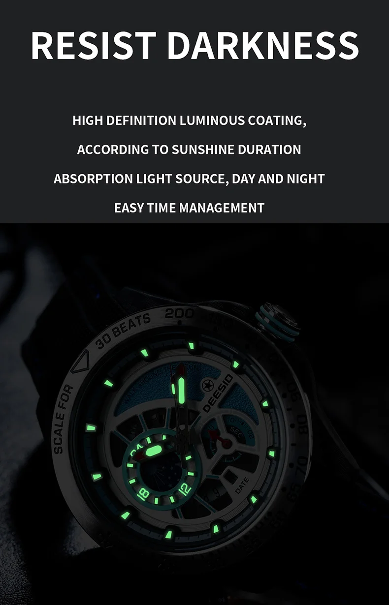Deesio Luxury Men's Automatic Self-Winding Mechanical Watch | Upgrade Carbon Fiber Case 80g Ultra Lightweight Sport Watch | Multi-Layer 3D Relief Skeleton Dial | Dual Luminous Hands | Soft Silicone Strap | 50M Waterproof Fashion Casual Gift Watch for Men