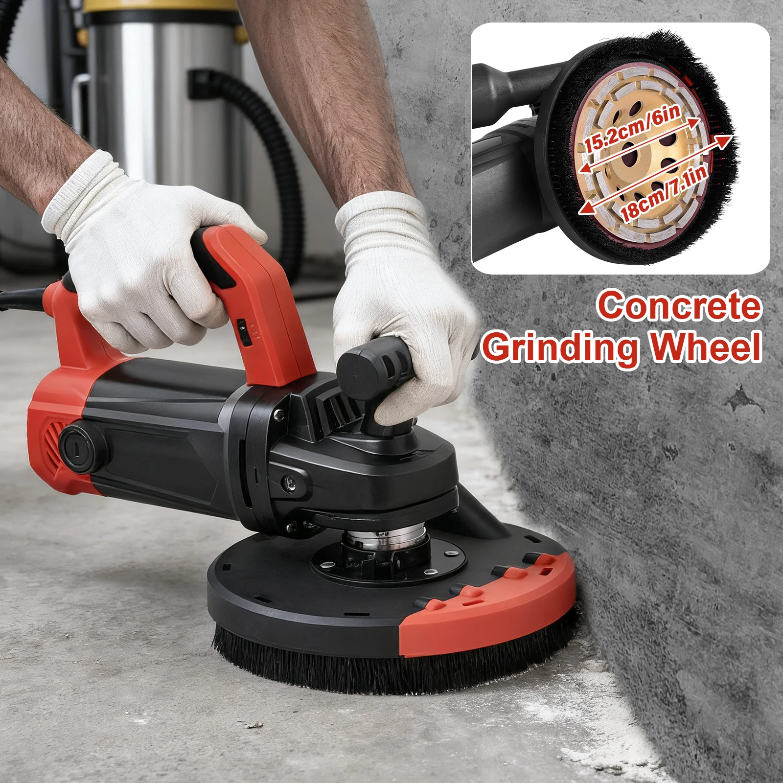 Electric Concrete Floor Grinder 7' Walk- Concrete Grinder 2200W- Angle Grinder Kit W/Dust Extraction Shroud, 150mm Grinding Wheel