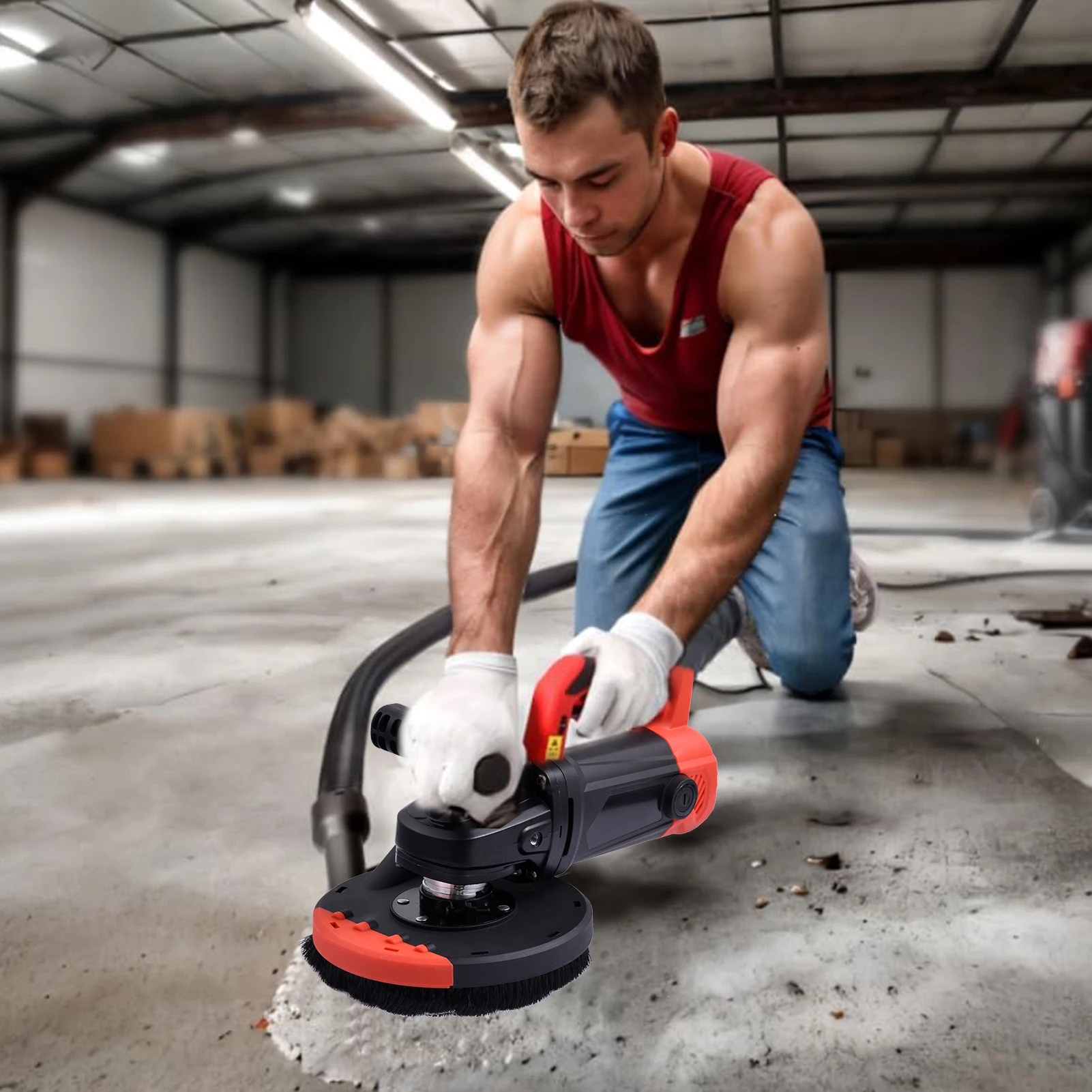 Electric Concrete Floor Grinder 7' Walk- Concrete Grinder 2200W- Angle Grinder Kit W/Dust Extraction Shroud, 150mm Grinding Wheel