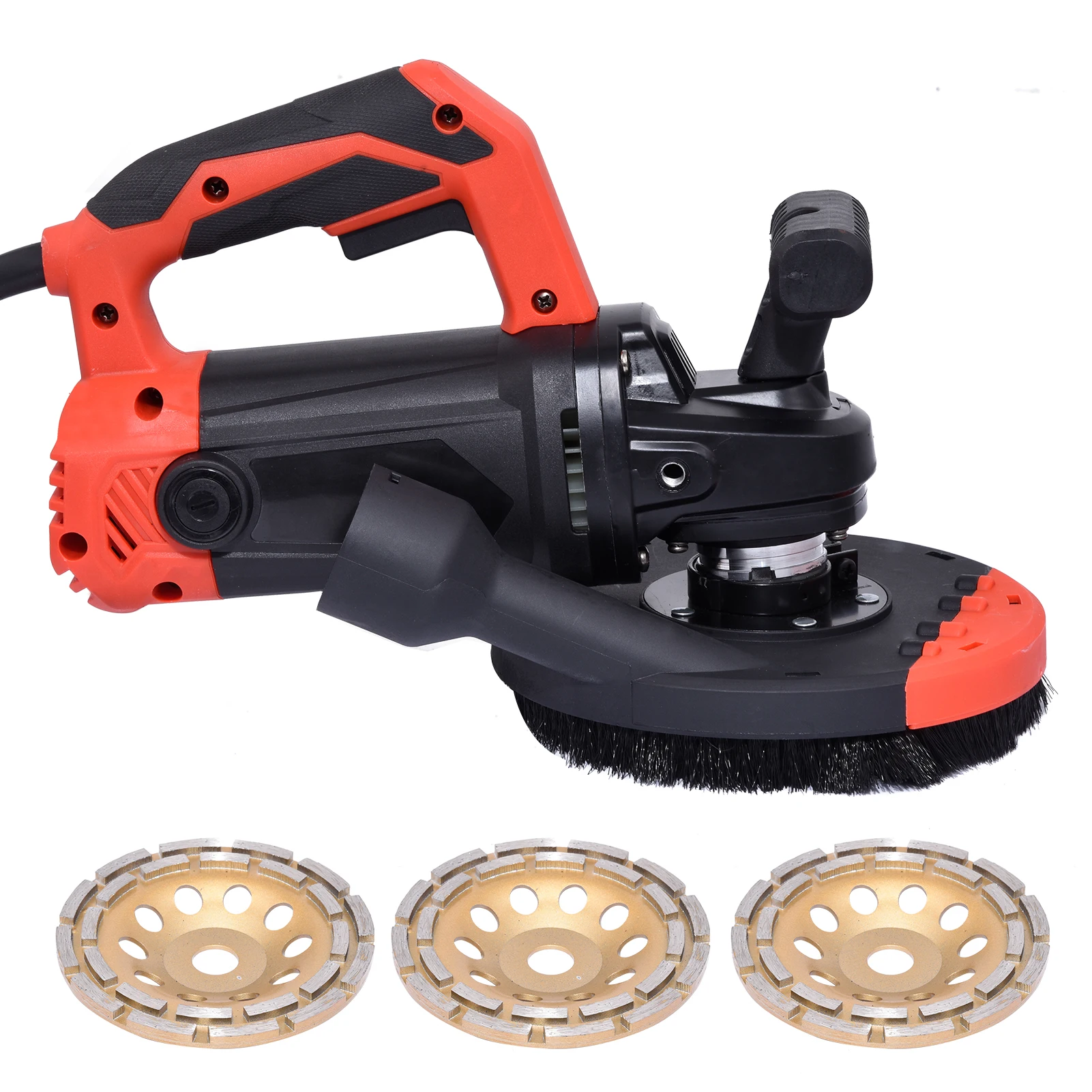 Electric Concrete Floor Grinder 7' Walk- Concrete Grinder 2200W- Angle Grinder Kit W/Dust Extraction Shroud, 150mm Grinding Wheel