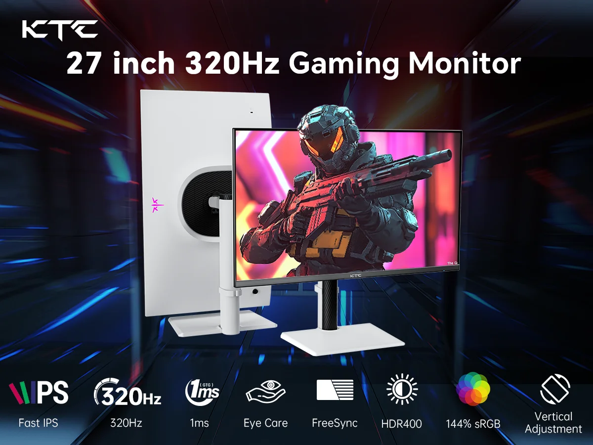 KTC 27 Inch White Gaming Monitor 300Hz/320Hz, QHD 1440P Fast IPS Computer Monitor