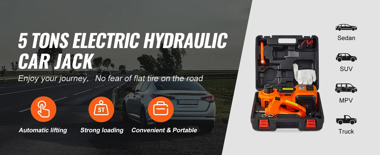 SucceBuy 5 Ton Electric Car Jack Hydraulic Jack with Electric Impact Wrench Portable Car Lift for SUV Sedan Truck Change Tires