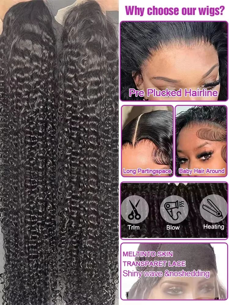 Curly 36 38 inch 13x6 HD Lace Front Human Hair Wigs For Women Brazilian Deep Wave 13x4 Glueless Lace Frontal Wig Pre Pluck Water